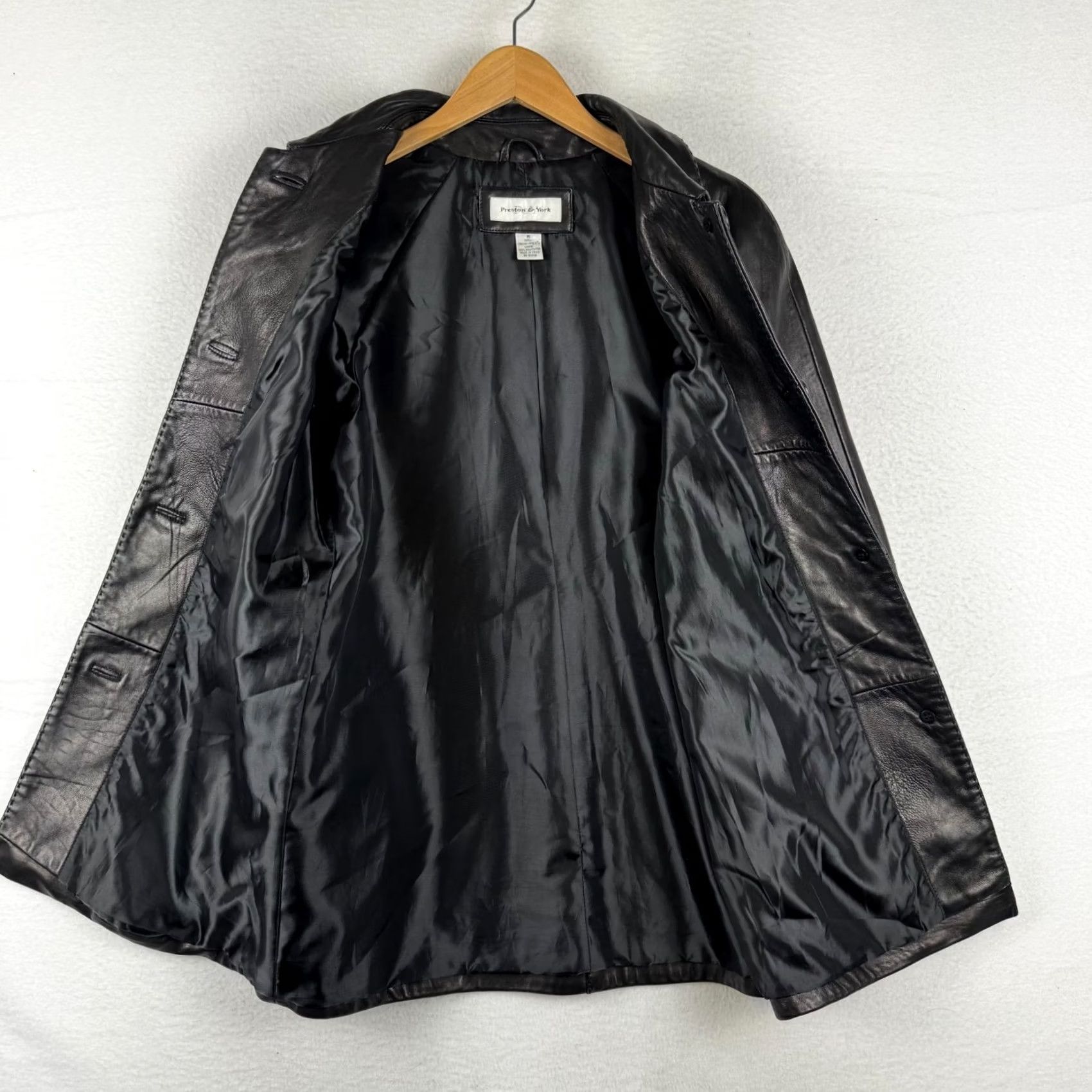 Preston & York VINTAGE Preston & York Women’s Coat Leather Over Black Medium Overcoat Wool? No, Leather. Size M / US 6-8 / IT 42-44 - 6 Thumbnail