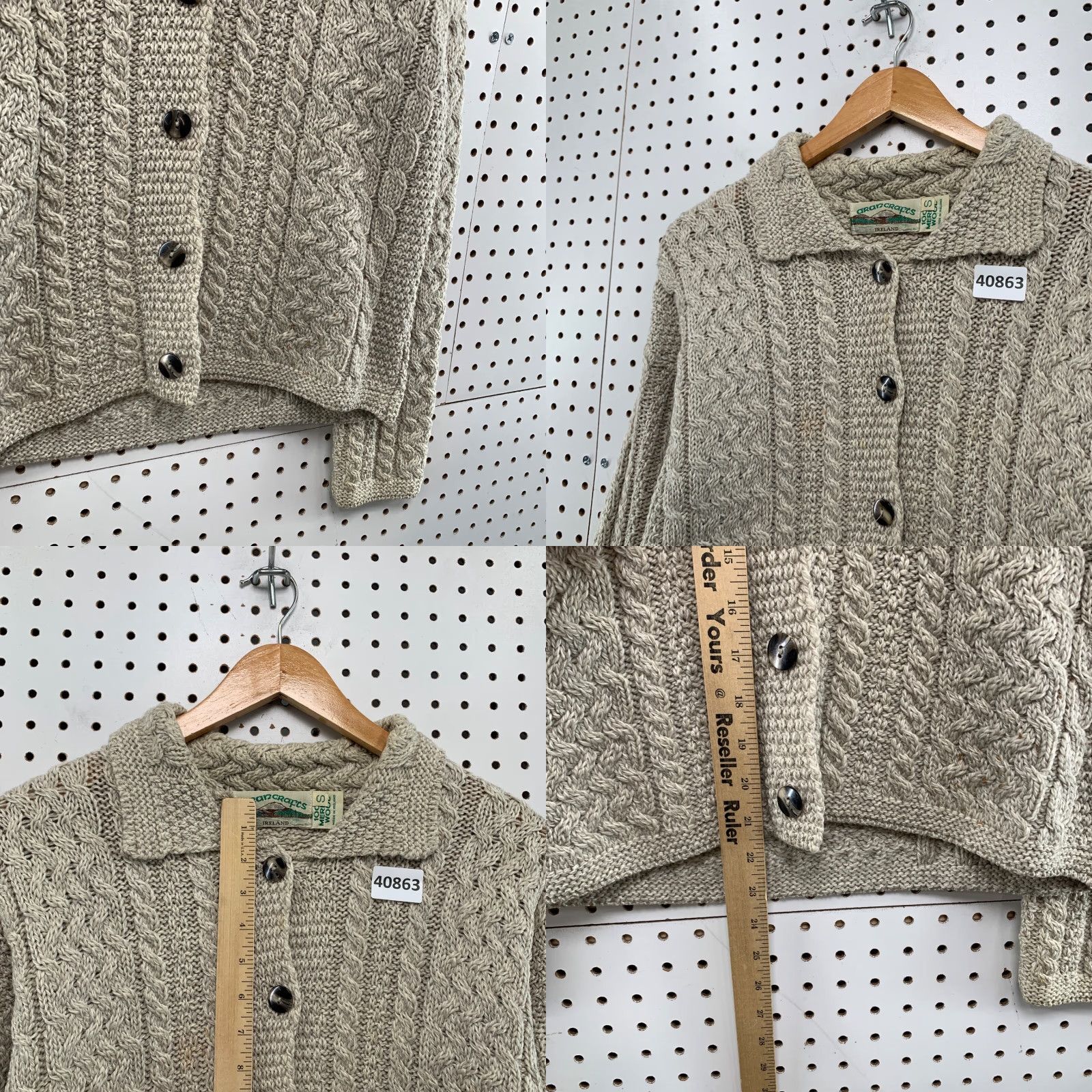 Vintage VINTAGE Aran Crafts Cardigan Shirt Women Small Beige 100% Merino Wool Cable Knit 60s? (Wait) Size S / US 4 / IT 40 - 8 Thumbnail