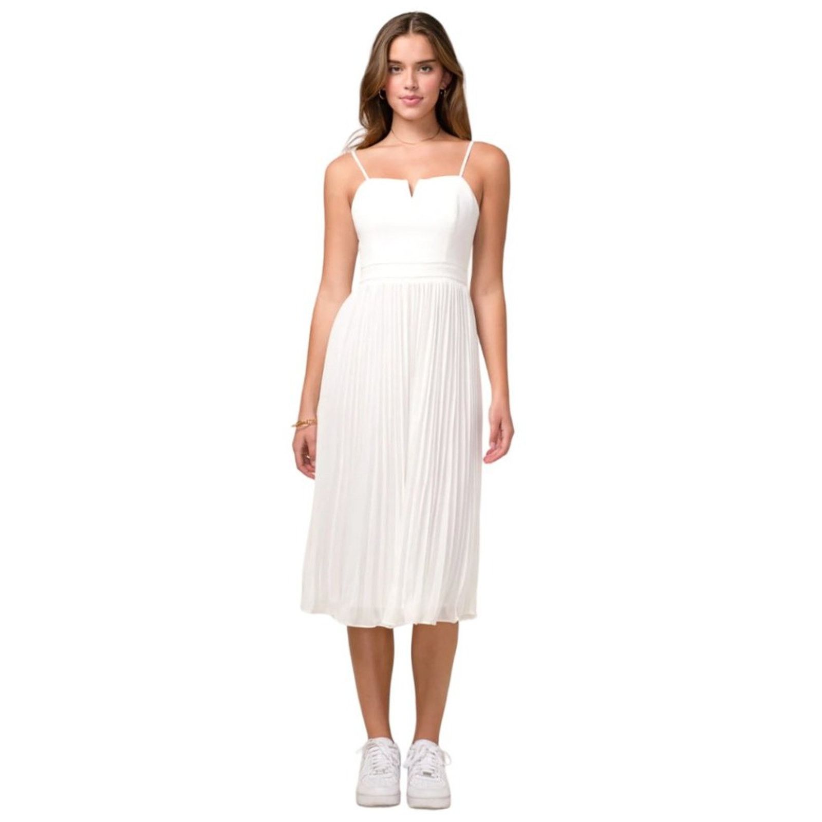 Other Adelyn Rae White Charli Pleated Midi Dress Medium NWT $138 Size M / US 6-8 / IT 42-44 - 1 Thumbnail