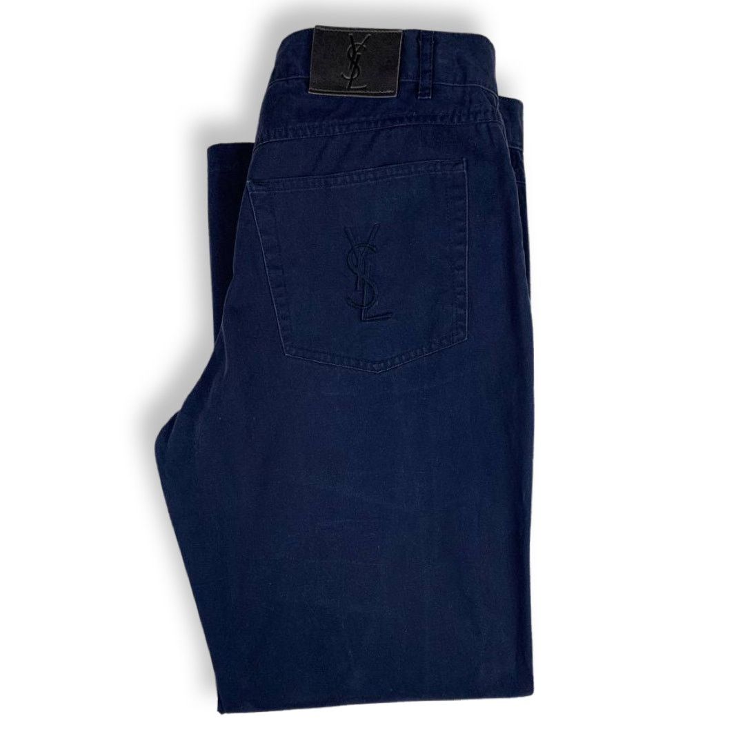 image of YVES Saint Laurent YSL Logo Navy Pants in Blue, Men's (Size 34)