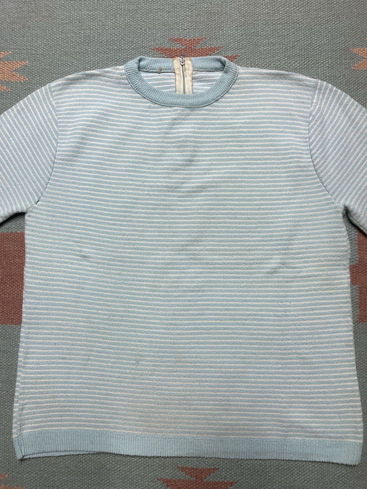 Vintage Vintage 60s t shirt striped textured blue women’s large Size L / US 10 / IT 46 - 2 Thumbnail