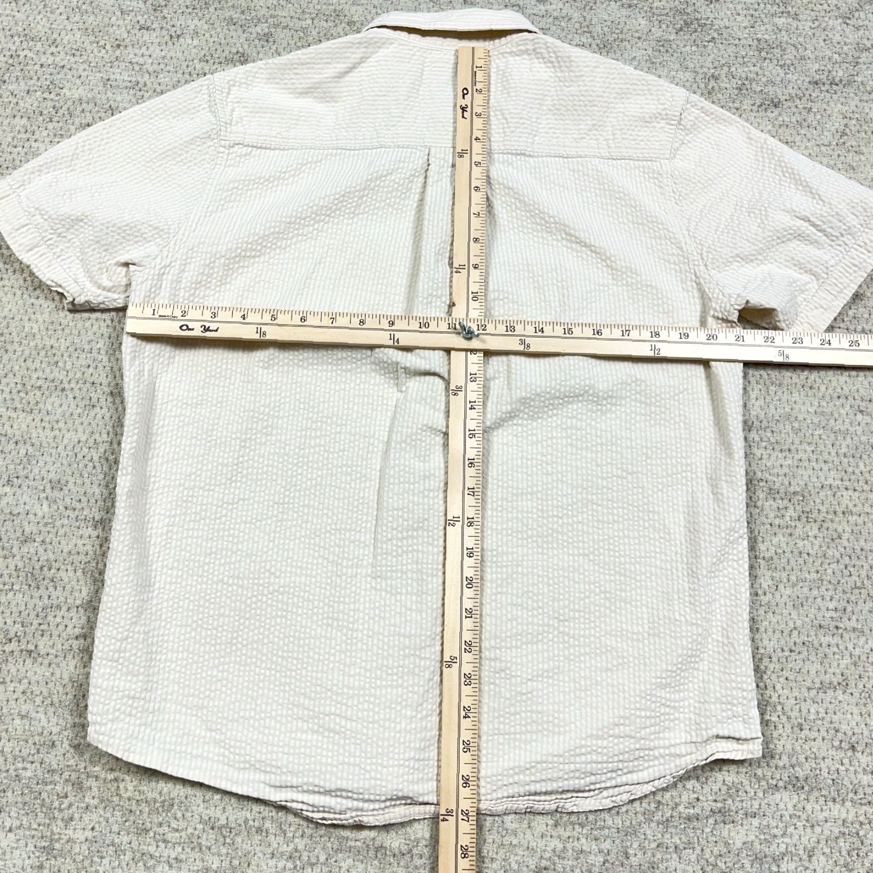 Flint And Tinder Flint And Tender Shirt Men L Beige Striped Button-Up Collared Cotton Seersucker Casual Workwear Knitwear Not Included? Size US L / EU 52-54 / 3 - 7 Thumbnail