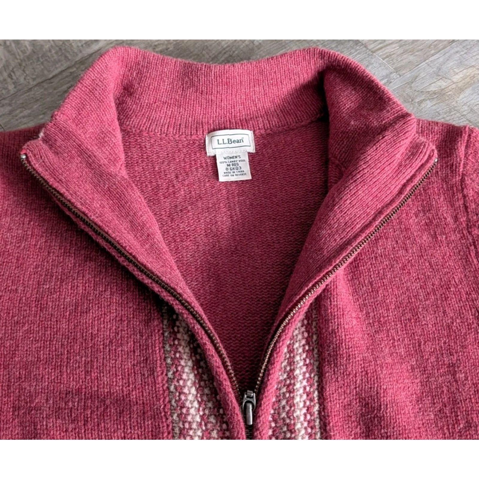 Vintage LL Bean Lambswool Cardigan Sweater Womens Medium Maroon Full Zip Striped Size M / US 6-8 / IT 42-44 - 7 Thumbnail