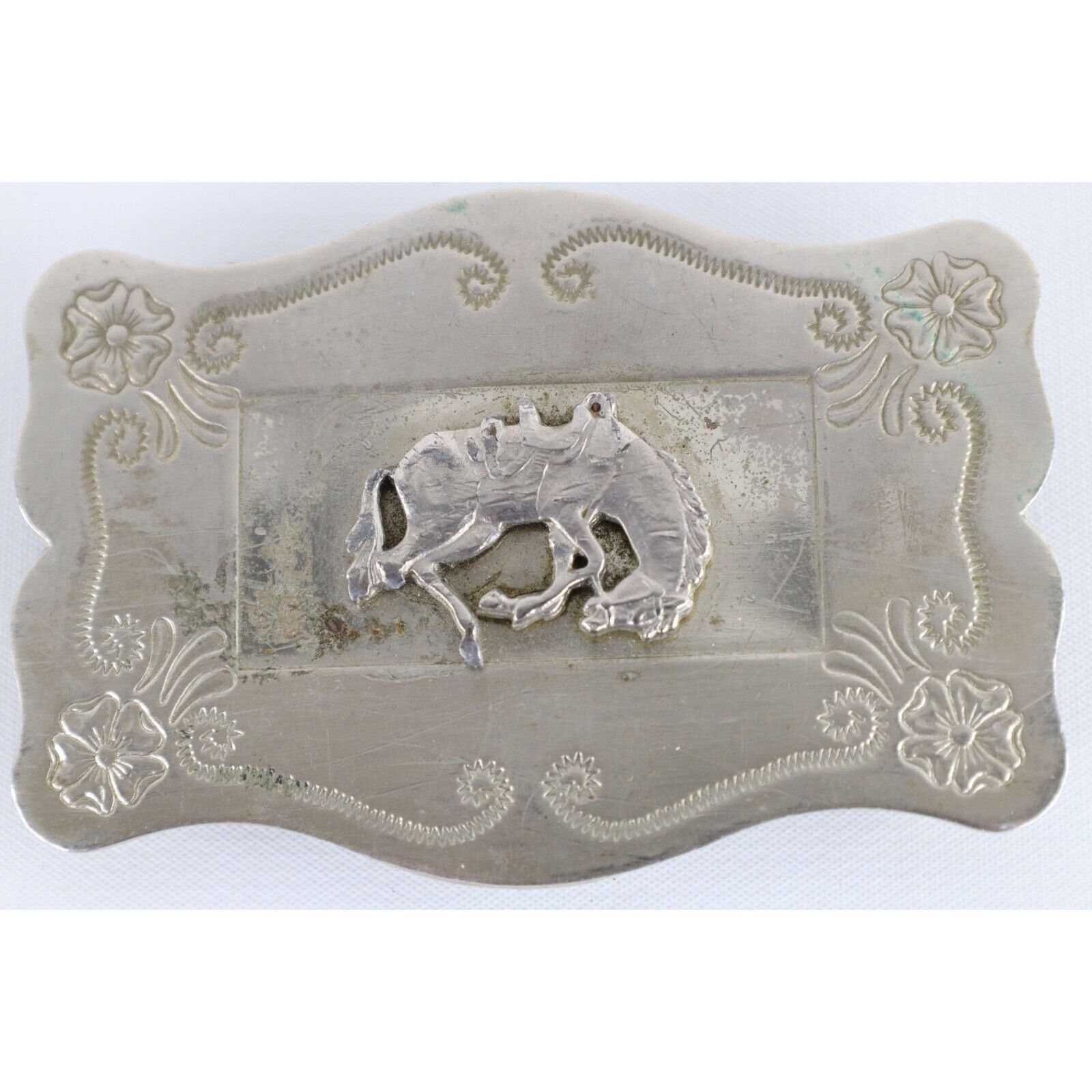 Vintage Vintage 70s Rockabilly Flower Bucking Horse Belt Buckle Size ONE SIZE - 2 Thumbnail