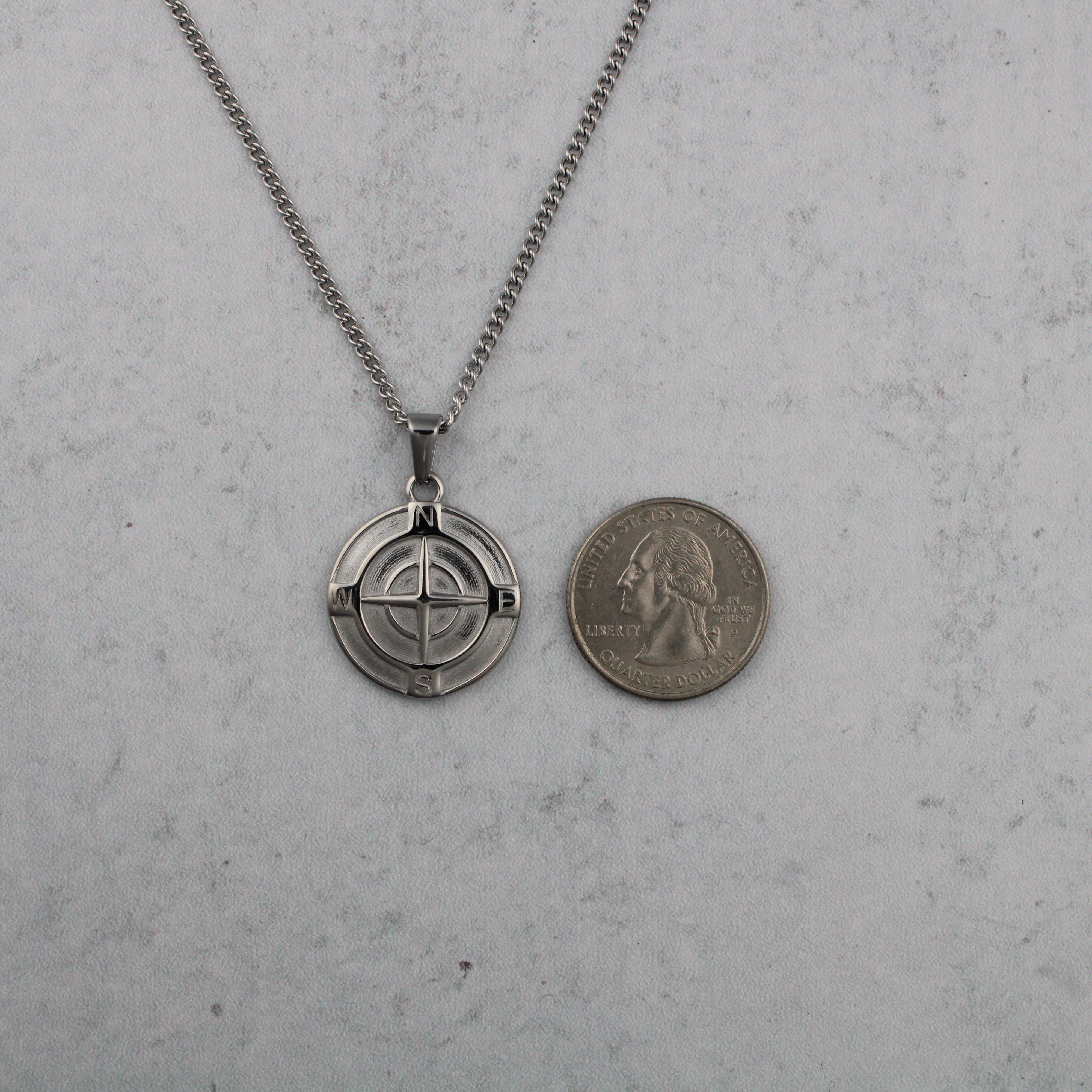 Jewelry Silver Compass Pendant Chain Necklace Size ONE SIZE - 4 Thumbnail