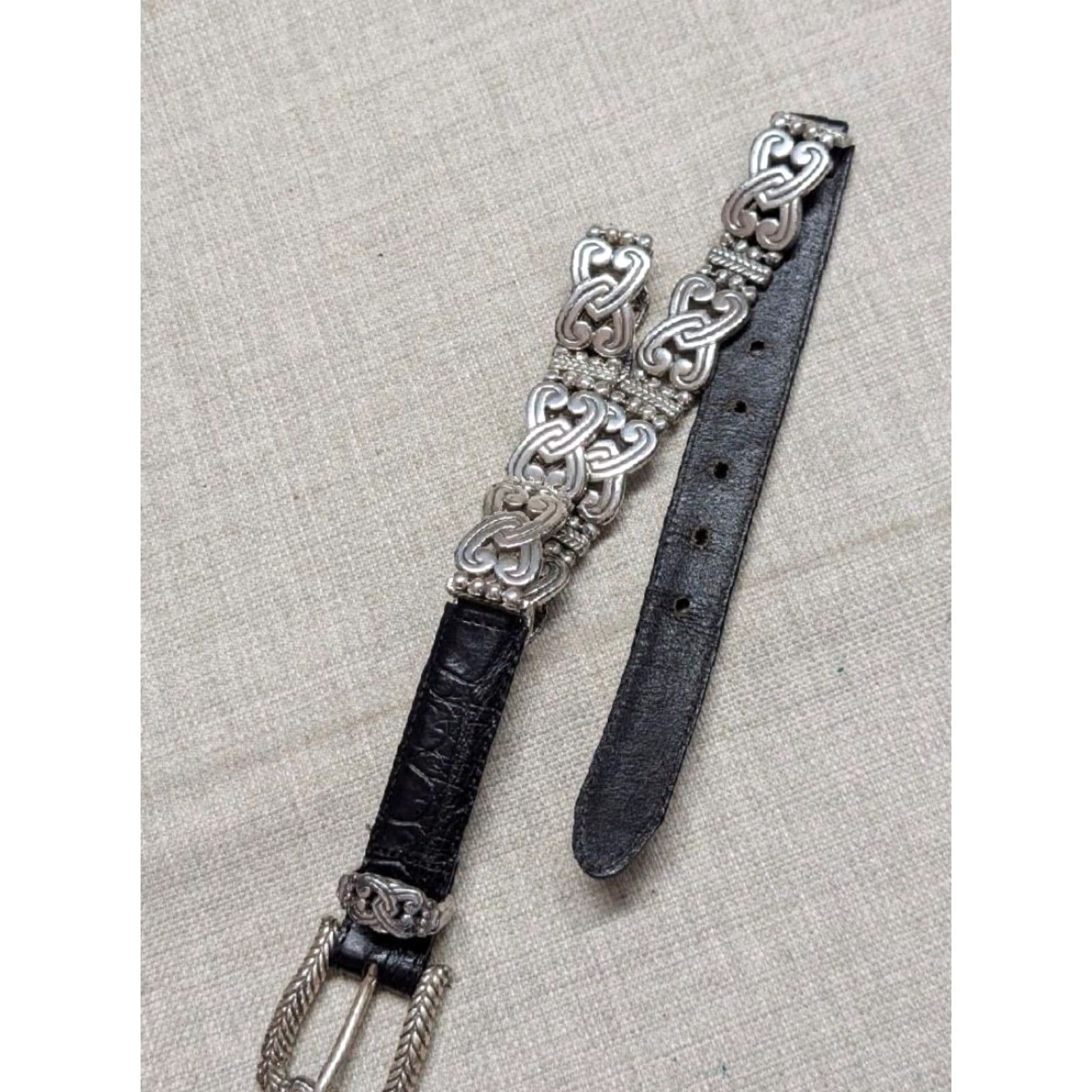 Brighton VINTAGE Brighton belt Women 27-28 black Alligator print 7/8" leather metal chain concho belts Size ONE SIZE - 3 Thumbnail
