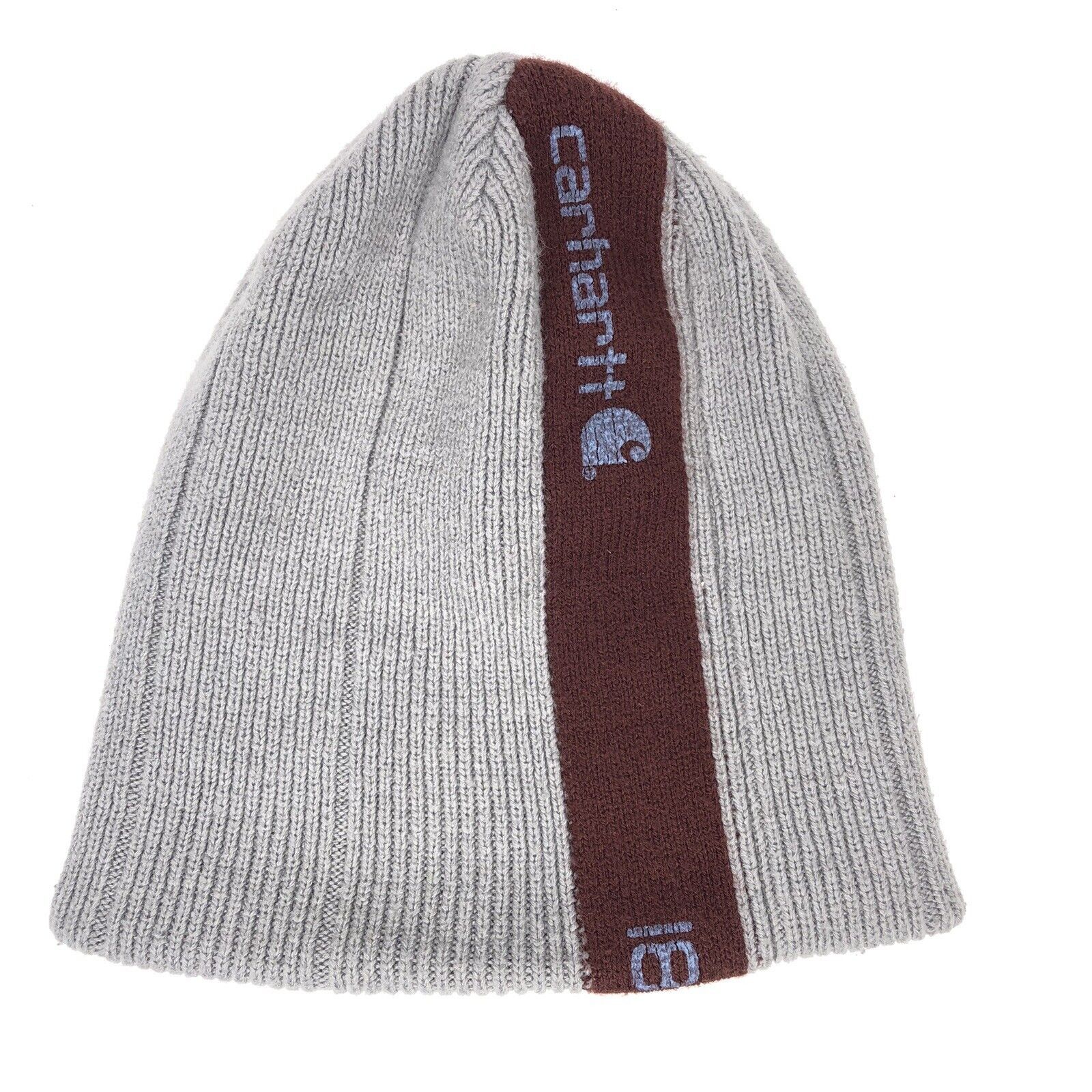 Carhartt Carhartt 1889 Unisex Gray Beanie Hat Burgundy Stripe OneSize Size ONE SIZE - 1 Thumbnail
