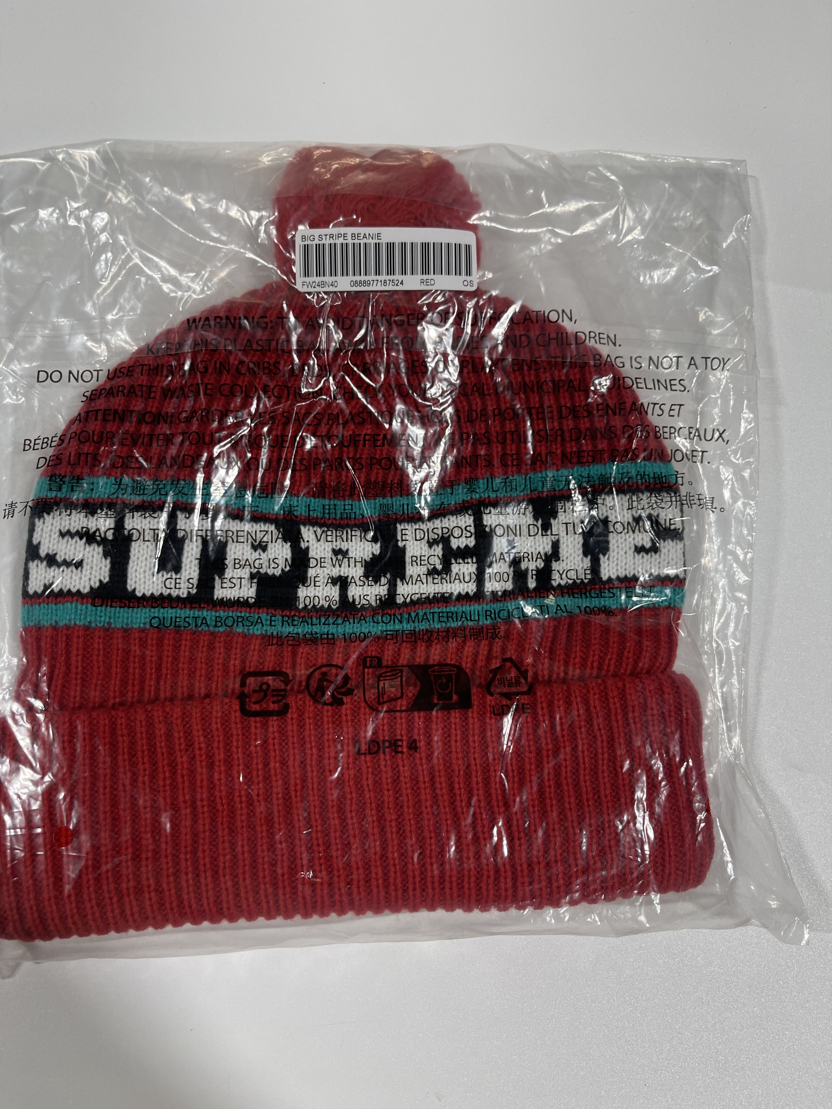 Supreme Supreme Big Stripe Beanie 'Red' size adjustable Size ONE SIZE - 2 Thumbnail