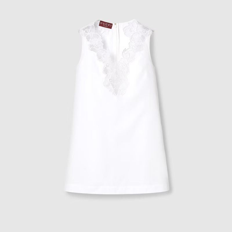 Gucci oc11z1125 Cotton Poplin Dress With Embroidery in White Size L / US 10 / IT 46 - 1 Preview