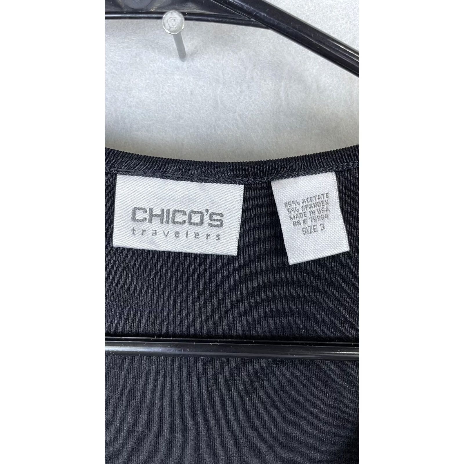 Vintage Chico's Travelers Shirt Womens 3 Black V Neck Ruched Short Sleeve Stretch Top T-Shirt Size XS / US 0-2 / IT 36-38 - 2 Thumbnail