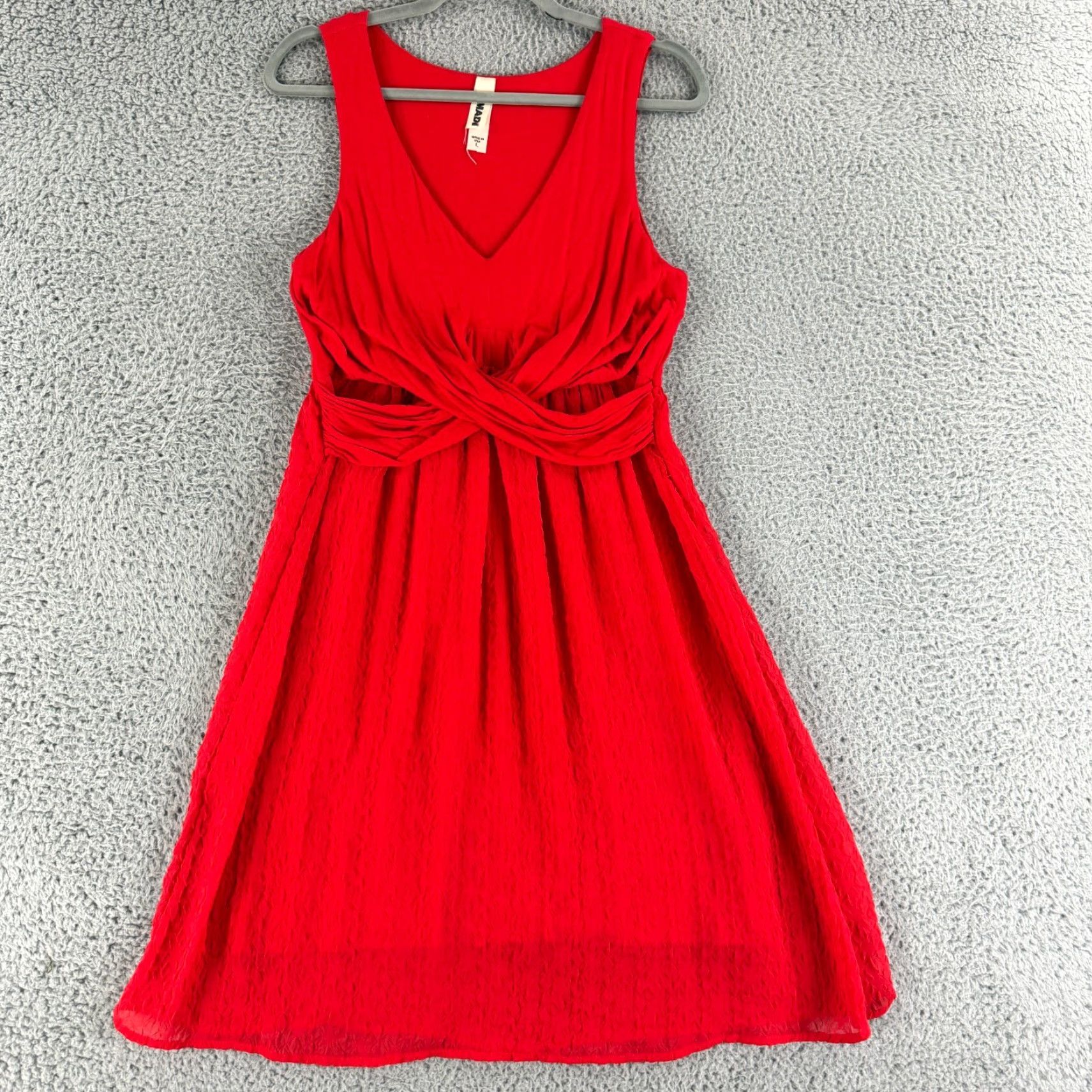 Anthropologie Anthropologie Amadi Mia Dress Womens L Red Crossover Waist Textured Dress Skirt (A-Line) Size 36" / US 14 / IT 50 - 2 Thumbnail