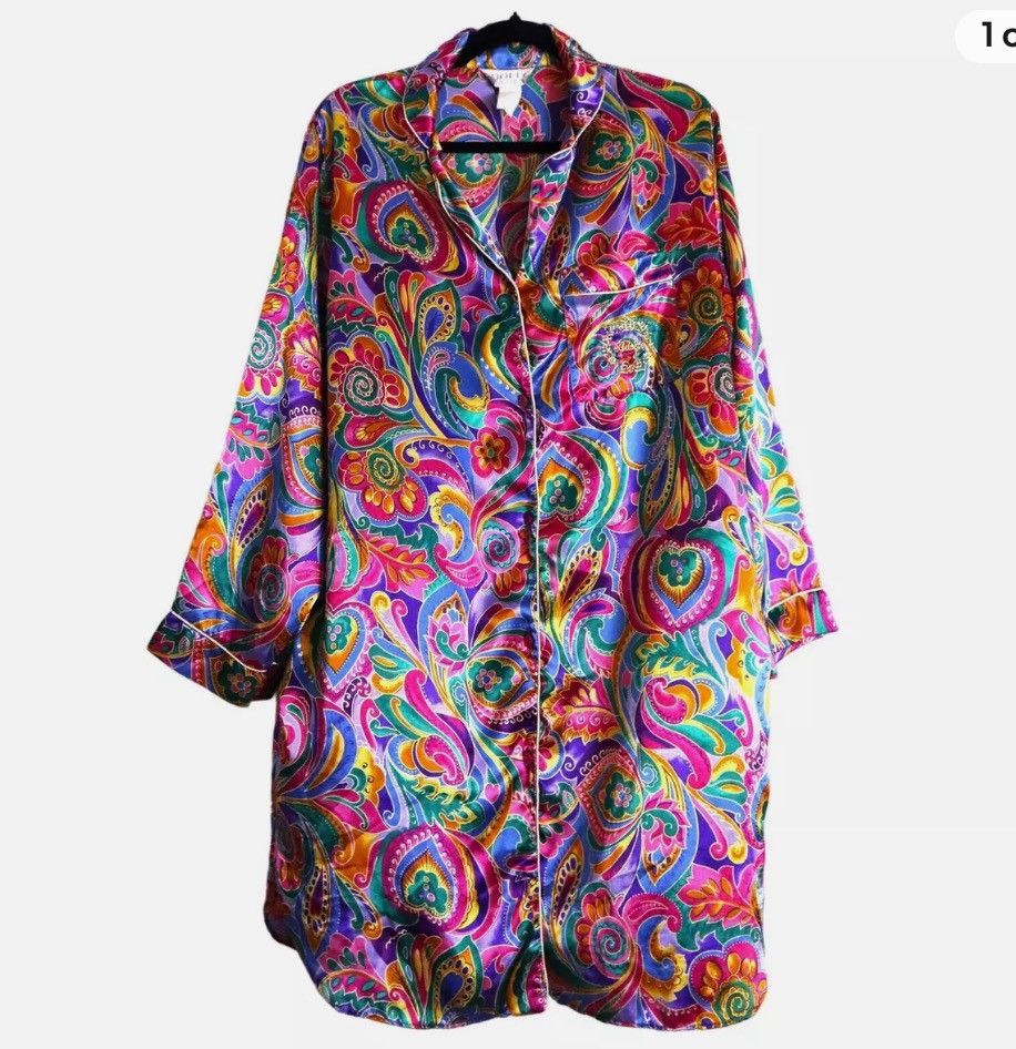 Adolfo Dominguez VTG Paisley Satiny Nightgown Night shirt Size L / US 10 / IT 46 - 1 Thumbnail