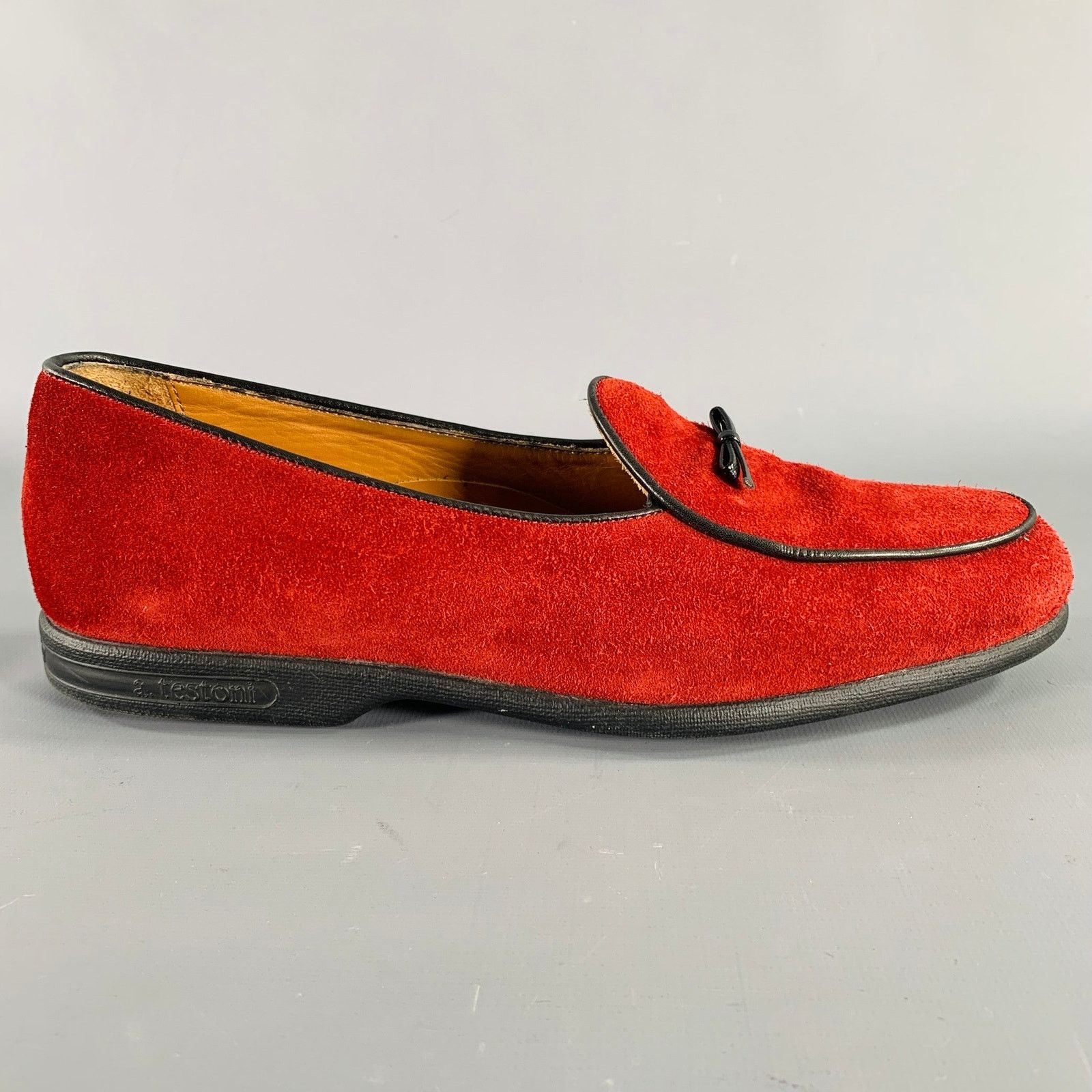 Testoni 8 Burgundy Black Contrast Trim Suede Slip On Loafers Size US 8 / EU 41 - 2 Thumbnail