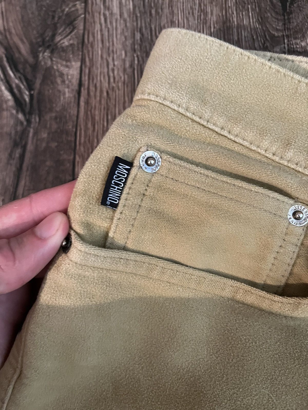 Moschino Vintage 90s Moschino Peace Logo Velour Jeans Made in Italy Size US 34 / EU 50 - 4 Thumbnail