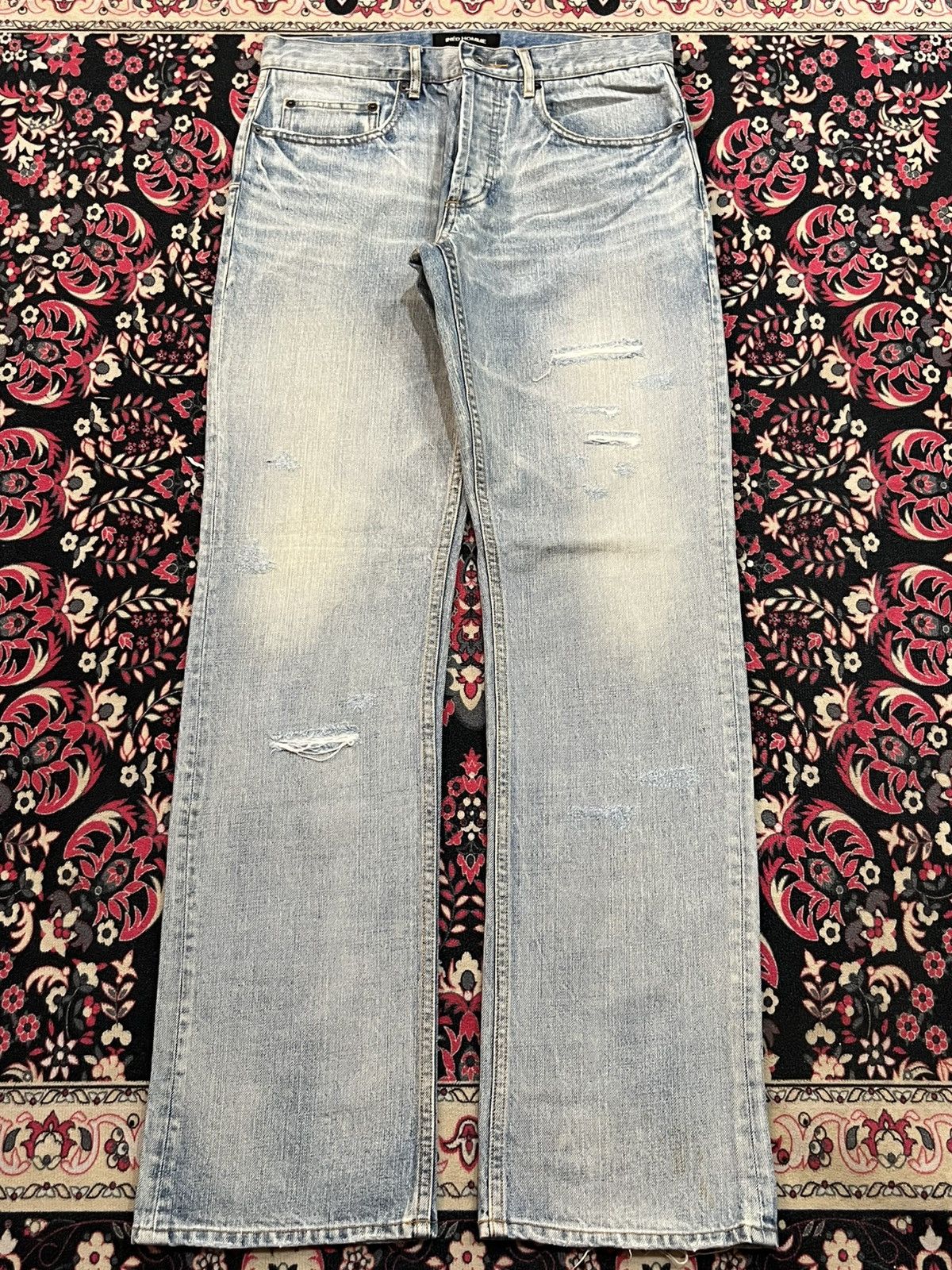 Yohji Yamamoto Ined Homme Light Washed Faded Distressed Straight Jeans Size US 31 - 1 Thumbnail