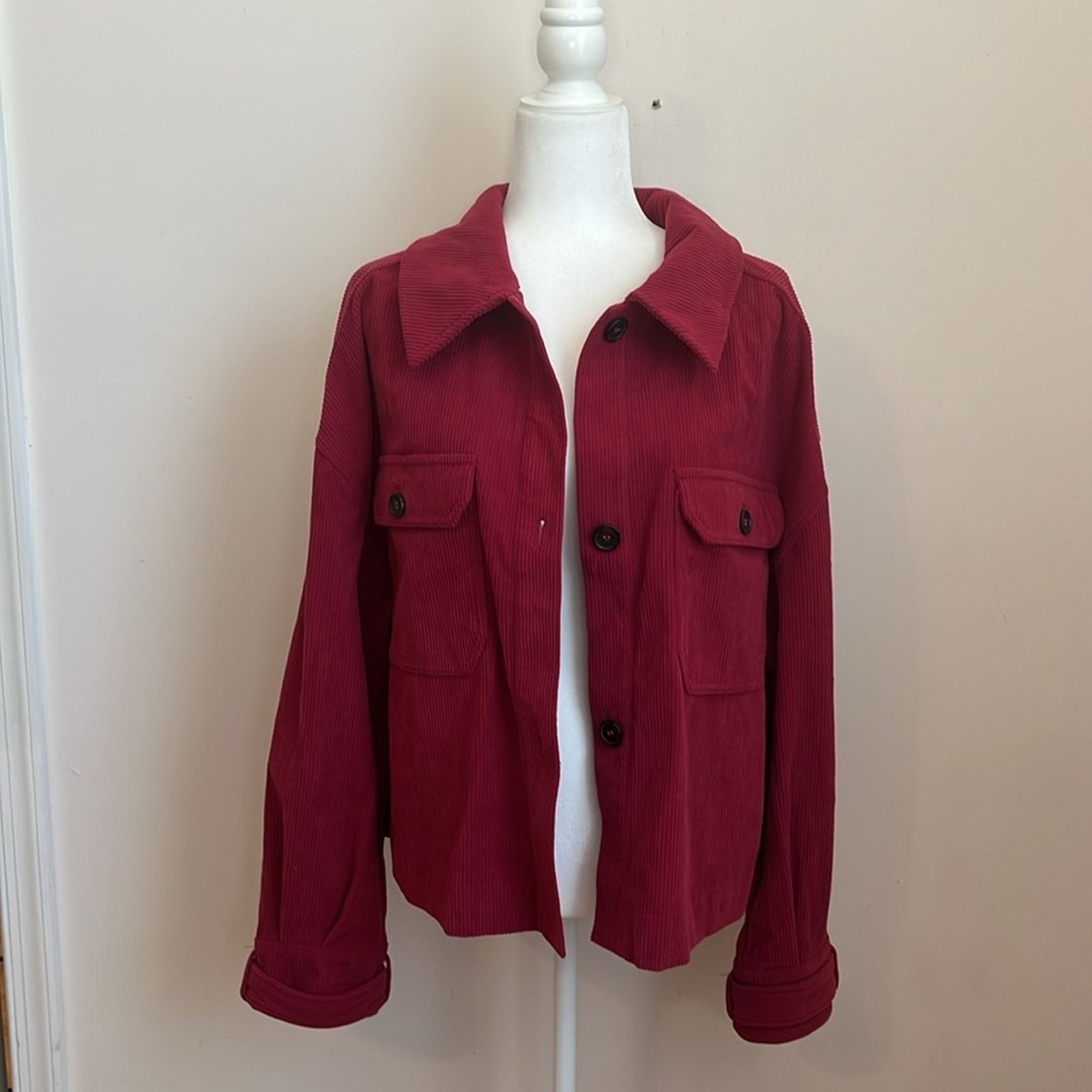 Anthropologie Avec Les Filles Raspberry Corduroy Cropped Jacket Size XL / US 12-14 / IT 48-50 - 7 Thumbnail