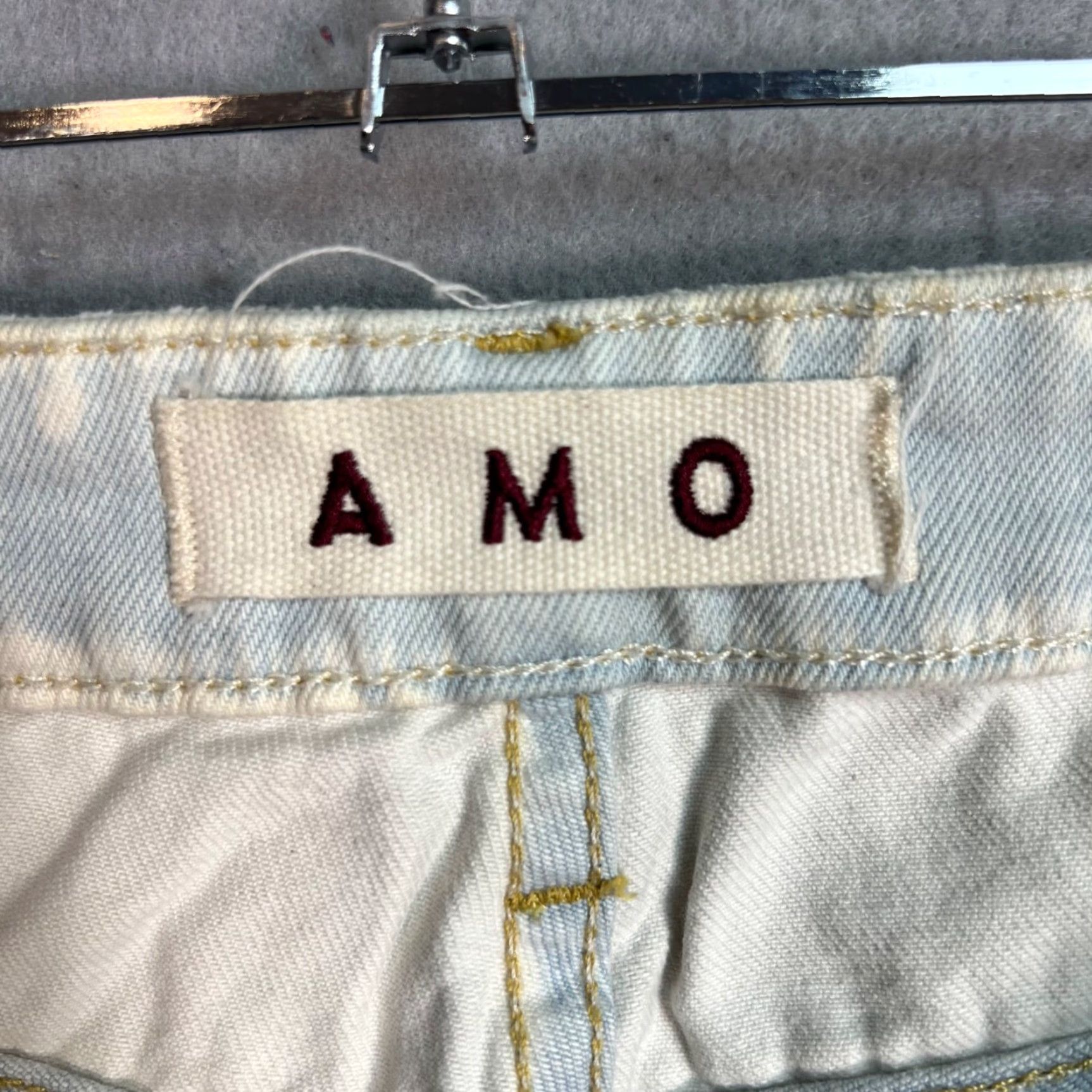AMO VINTAGE Amo Jeans Women White Distressed Straight-Leg Moon Destroy 26 Denim Cotton Blend Mid Rise 28.5 In Inseam 30 Waist Mens Womens Girls Size 26" / US 2 / IT 38 - 3 Thumbnail