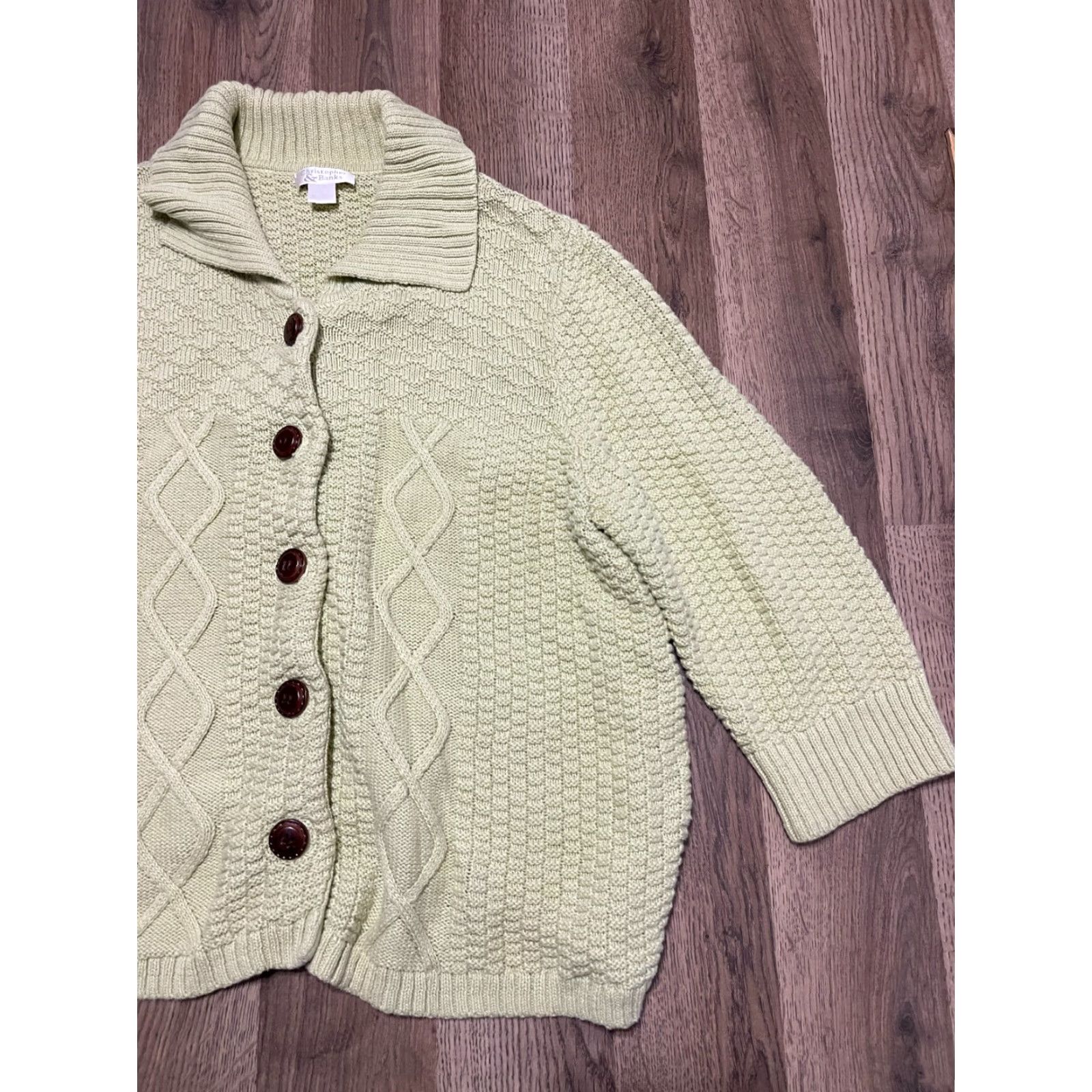 Vintage Christopher & Banks Sweater Cardigan Women M Green KnIT Button Knit Casual Size M / US 6-8 / IT 42-44 - 4 Thumbnail