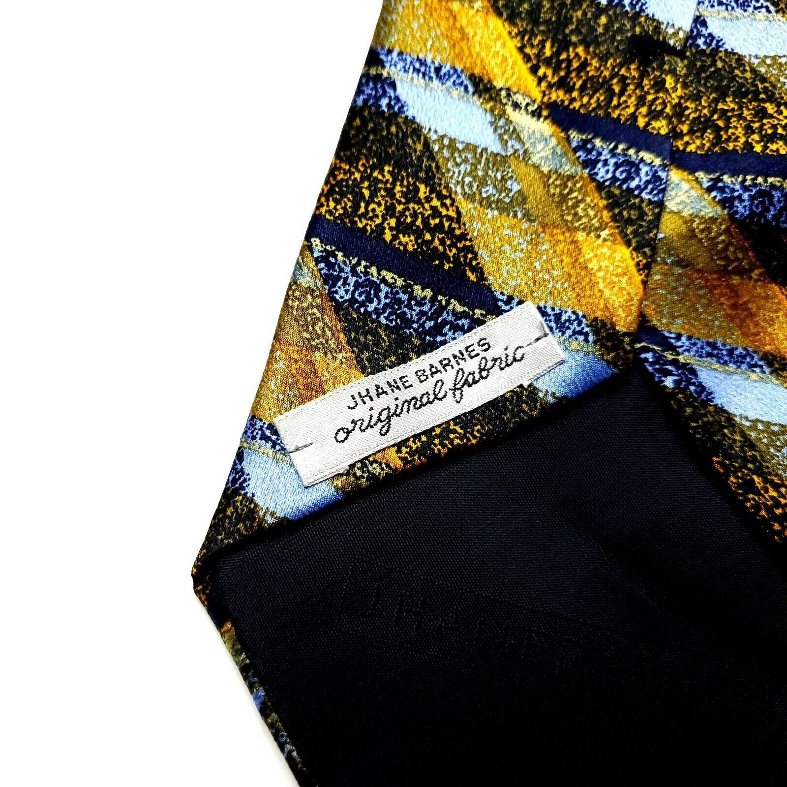 Jhane Barnes Jhane Barnes Silk Tie Print Yellow Blue Plaid Short Wide Size ONE SIZE - 4 Thumbnail