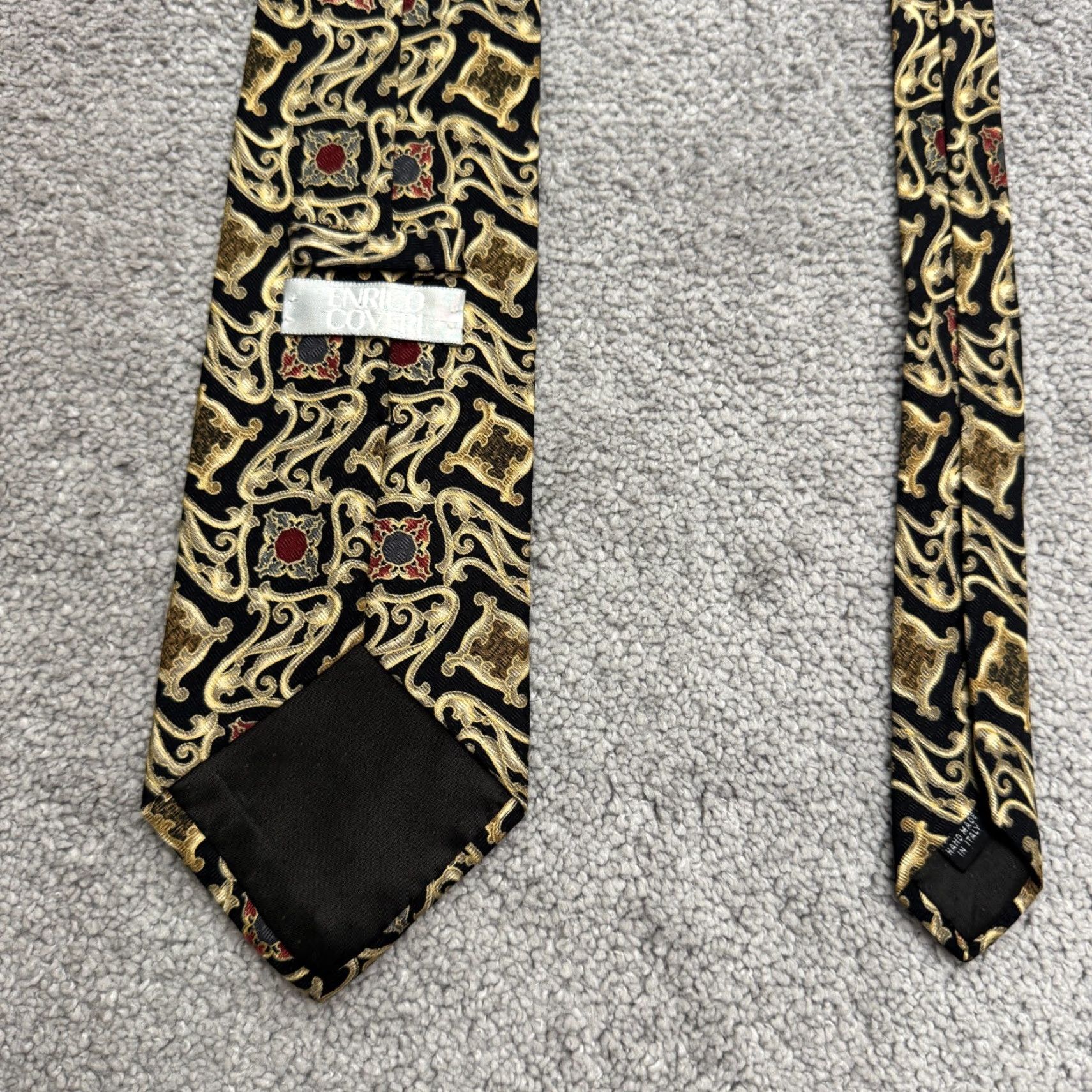 Vintage VINTAGE Enrico Coveri Tie Geometric Silk Mens Classic 57-60 length Black Gold Italy Mens Accessories Size ONE SIZE - 4 Thumbnail