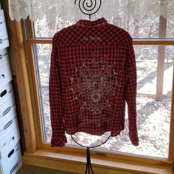 Ed Hardy Ed Hardy Embroidered Skull & Eightball Red Plaid Casual Butt Size US L / EU 52-54 / 3 - 5 Thumbnail