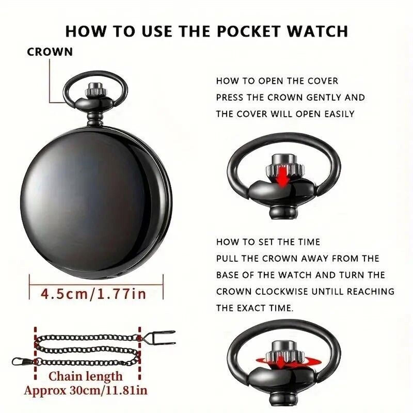 Other Black Quartz Pocket Watch Army Star Military War Guns Tank Size ONE SIZE - 7 Thumbnail