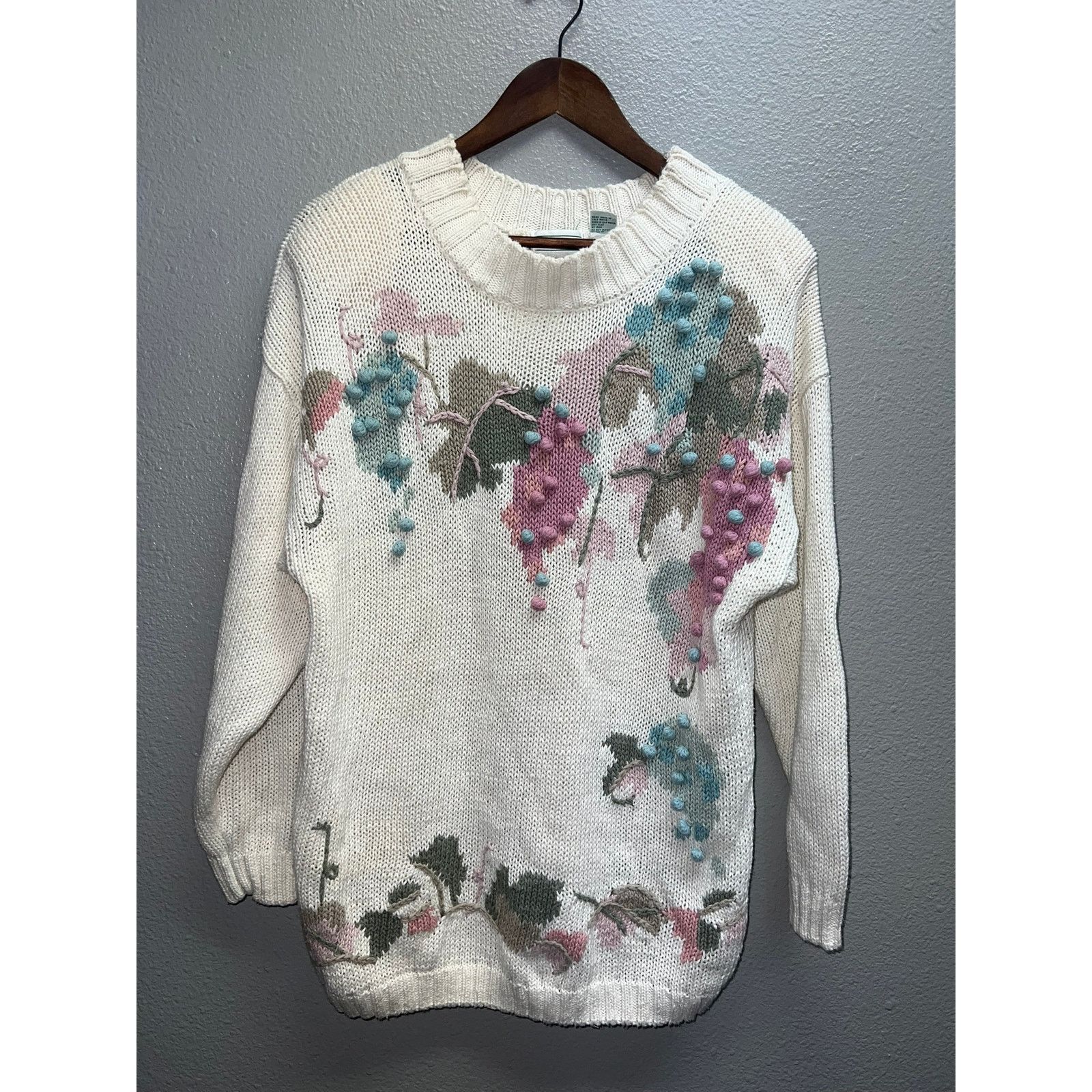 Vintage Womens Vintage Knit Sweater Shenanigans Floral Grape VTG L Size L / US 10 / IT 46 - 1 Thumbnail