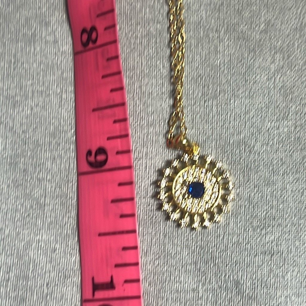 Other Evil Eye Gold Blue Bling Sunburst Adjustable Fashion Necklac Size ONE SIZE - 6 Thumbnail
