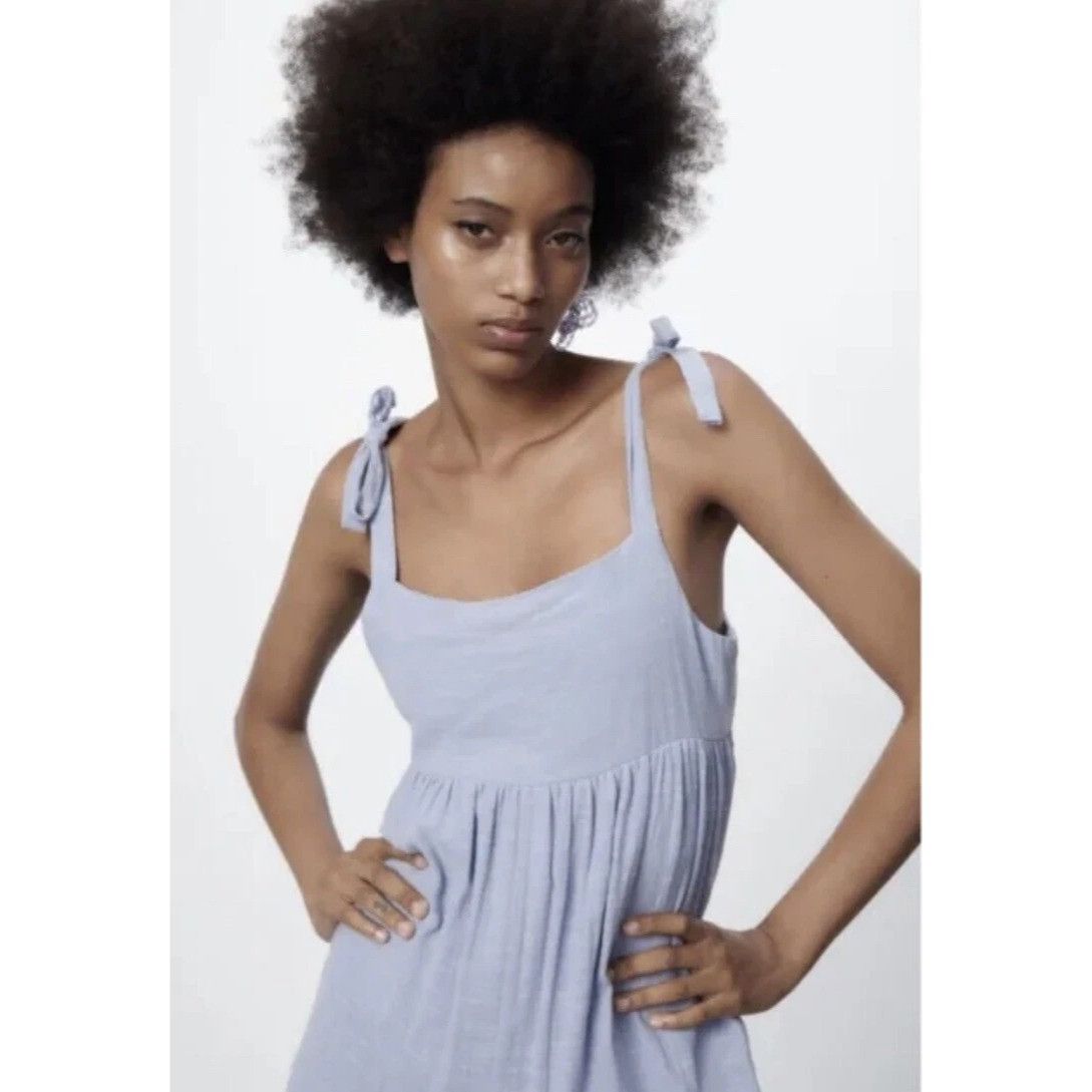 Zara Zara Blue Tie-Strap Tiered Maxi Dress With Smocked Back Size S / US 4 / IT 40 - 2 Thumbnail