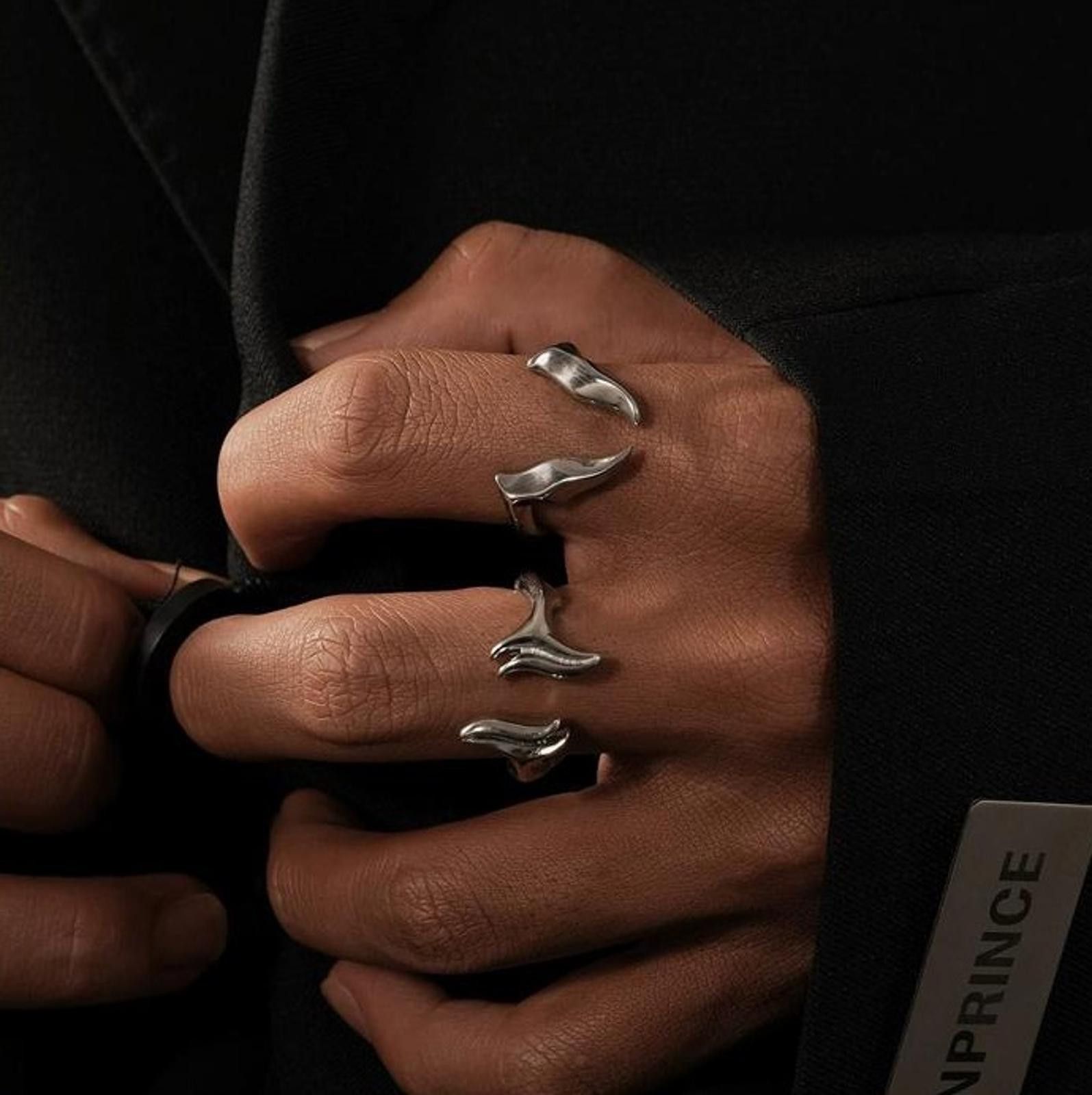 Jewelry Silver Open Band Adjustable Fantasy Rings, Unique Design Size ONE SIZE - 3 Thumbnail
