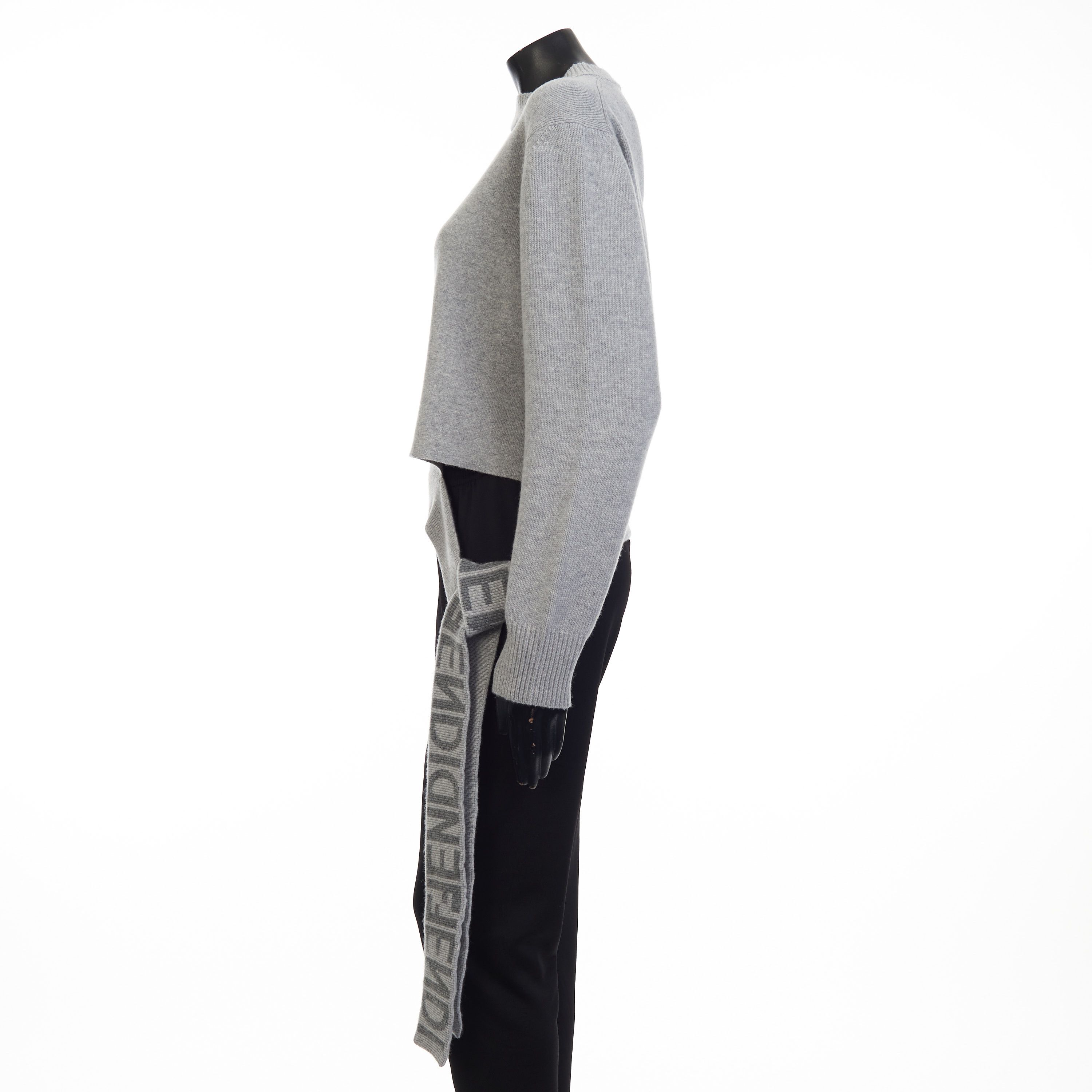 Fendi Grey Cashmere & Wool Sweater - Fendi Mirror Logo Motif Size M / US 6-8 / IT 42-44 - 3 Thumbnail