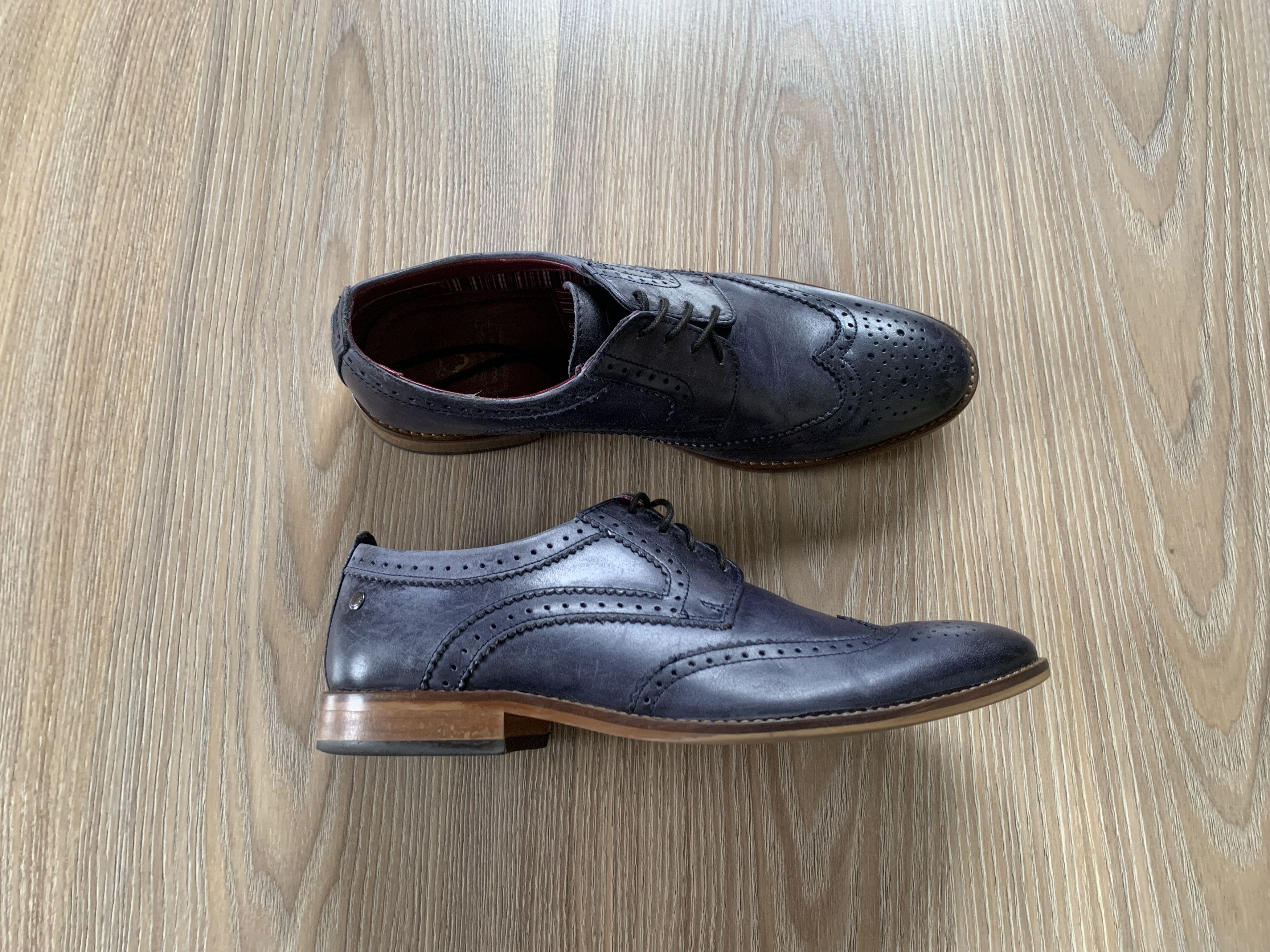 Base London Base London Motif Blue Leather Brogue Derby Shoes Size US 9 / EU 42 - 1 Thumbnail