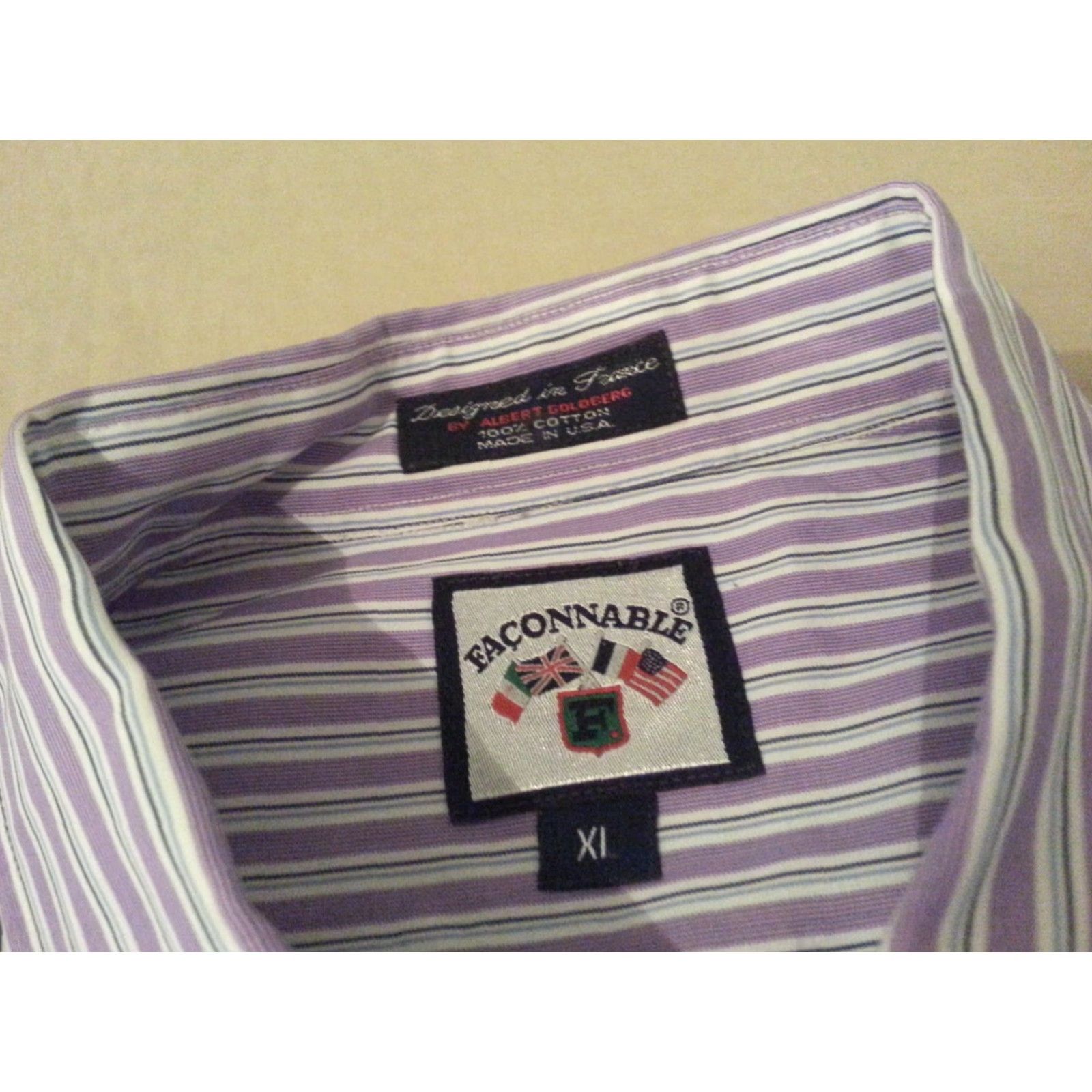 Faconnable VINTAGE? Mens Façonnable Dress Shirt XL Purple Stripes Cotton Button Size 46R - 5 Thumbnail