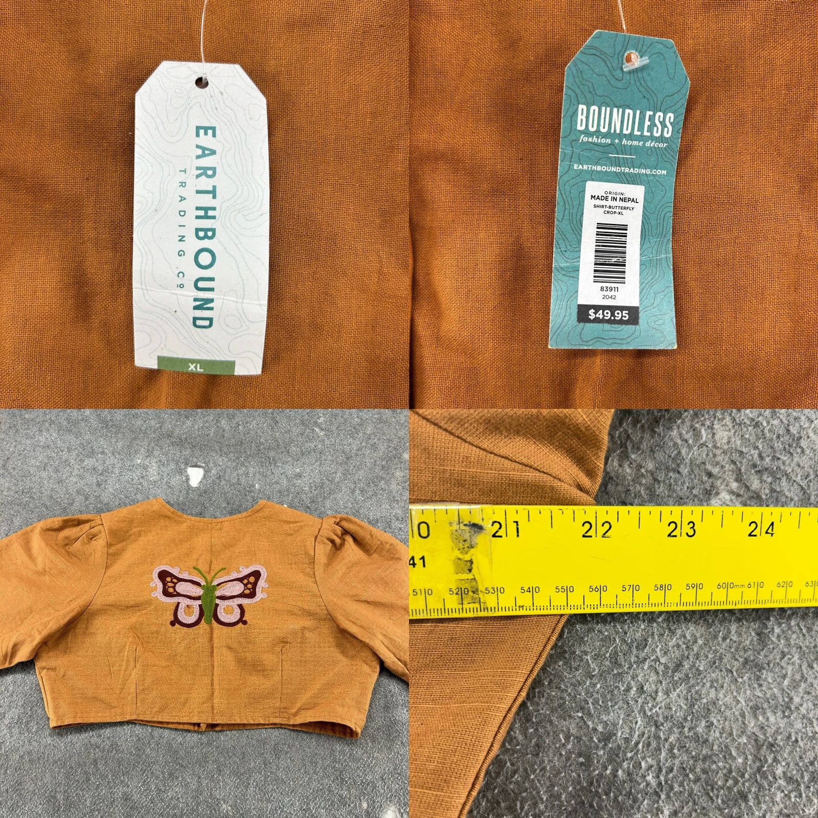 Bell VINTAGE Earthbound Jacket Womens XL Brown Cardigan Bell Sleeves Cropped Crop Butterfly 80s Womens Jacket Size XL / US 12-14 / IT 48-50 - 8 Thumbnail