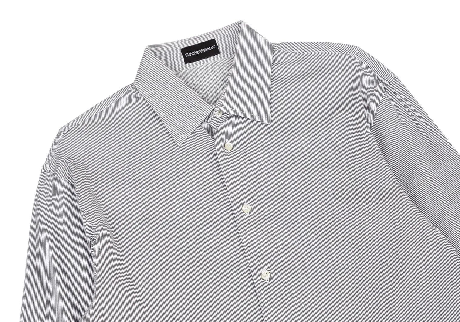 Emporio Armani Striped Shirt in White and Gray, Size 41 Size US M / EU 48-50 / 2 - 2 Thumbnail