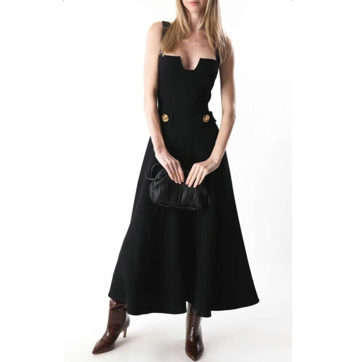 ALEXIS NWT Alexis Fiore Dress in Black Midi A-Line Wool Size Large Size L / US 10 / IT 46 - 17 Thumbnail