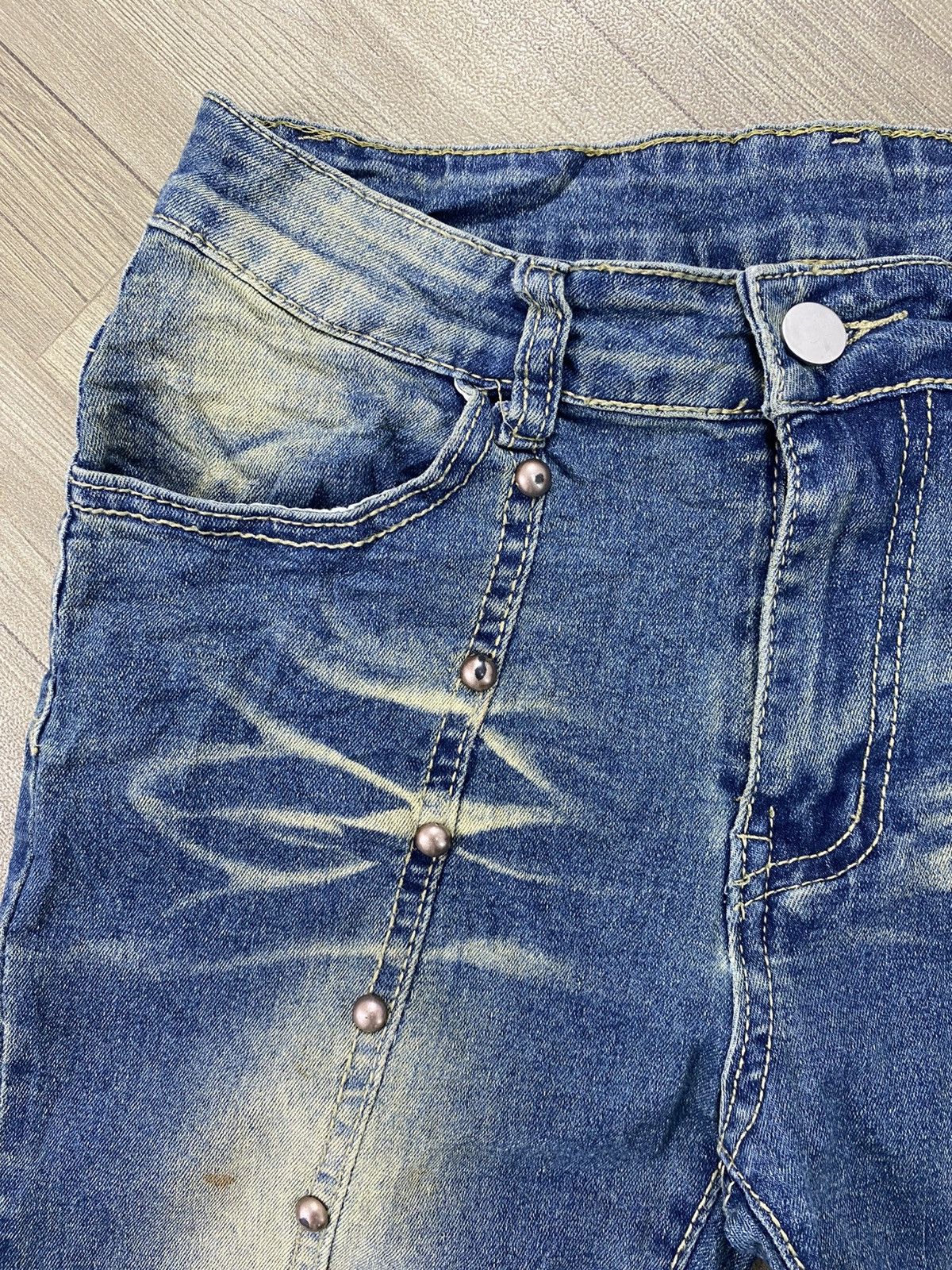 If Six Was Nine 2000s Japanese Studded Faded Lgb Y2K Punk Style Flared Jeans Size US 28 / EU 44 - 6 Thumbnail
