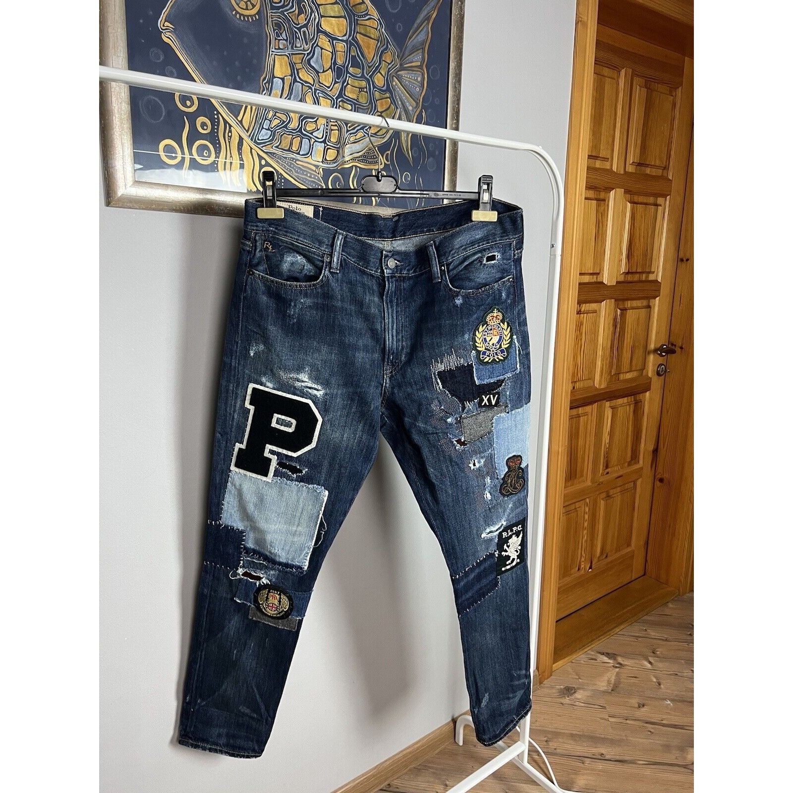 Polo Ralph Lauren Polo Ralph Lauren Dungarees Patchwork Blue Distressed Denim Size US 29 - 2 Thumbnail