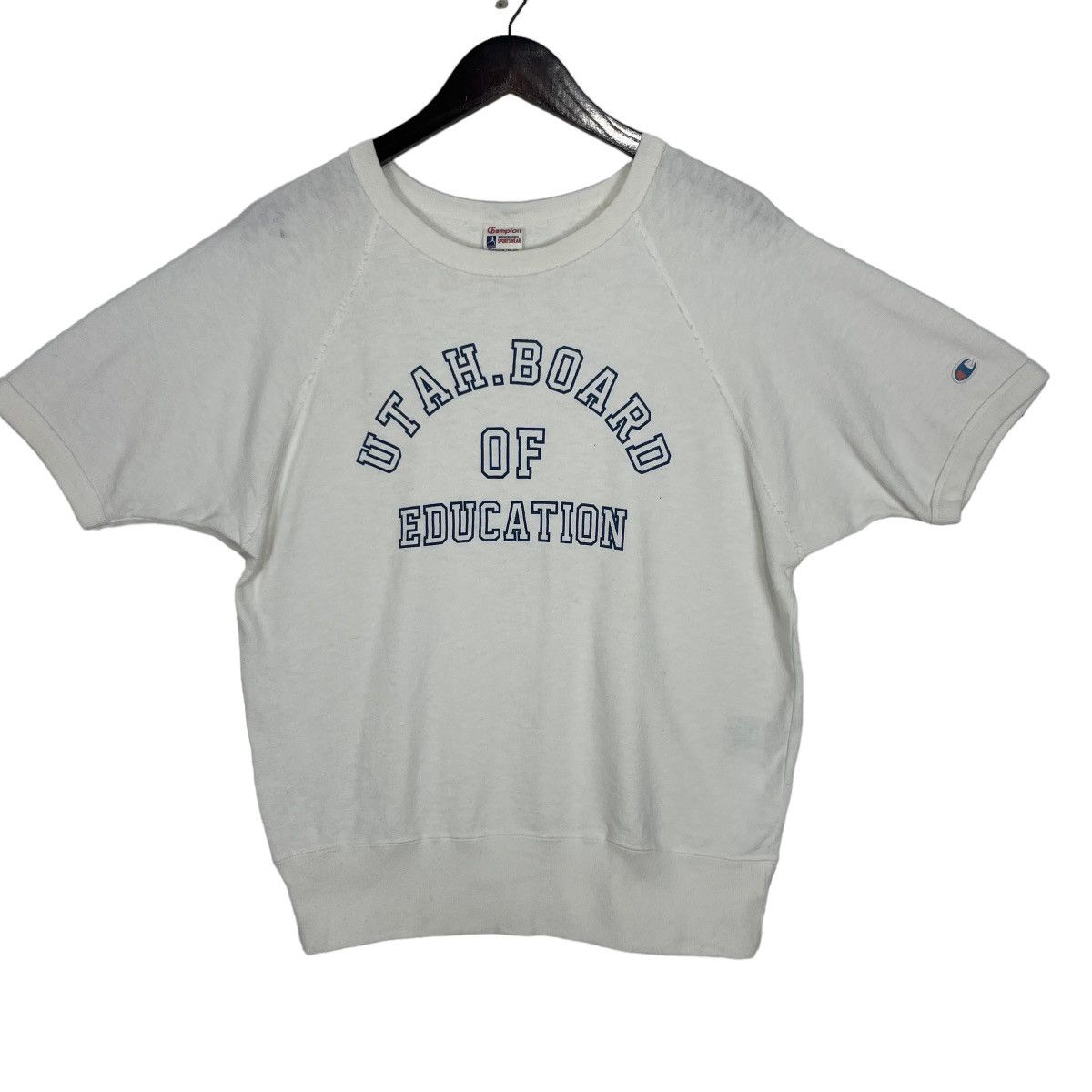 image of Vintage Champion Utah Board Education Sweatshirt Shortsleeve in White, Men's (Size Medium)