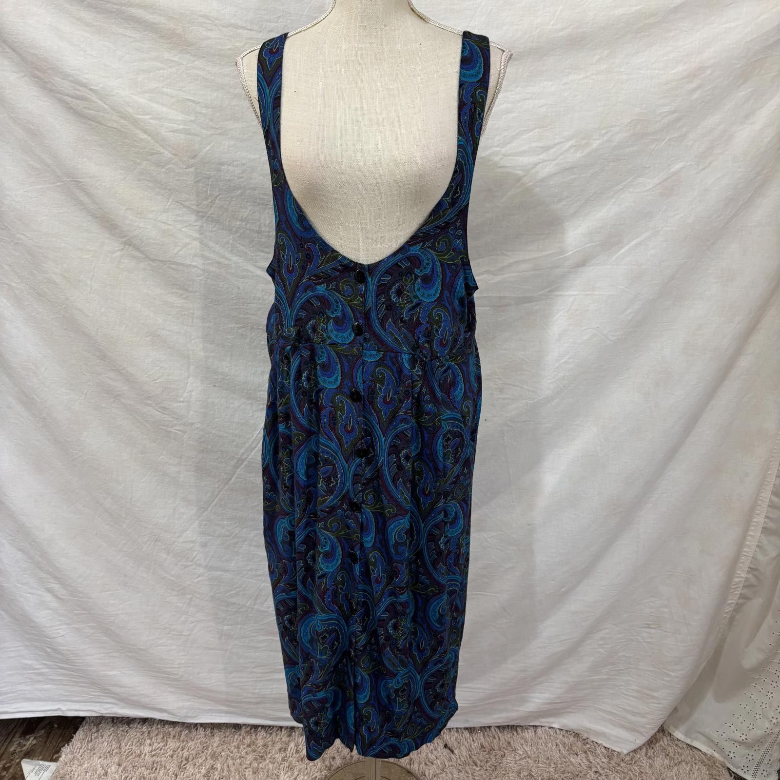 Other Vtg 80s paisley jewel tone low cut jumper style dress Size M / US 6-8 / IT 42-44 - 2 Thumbnail