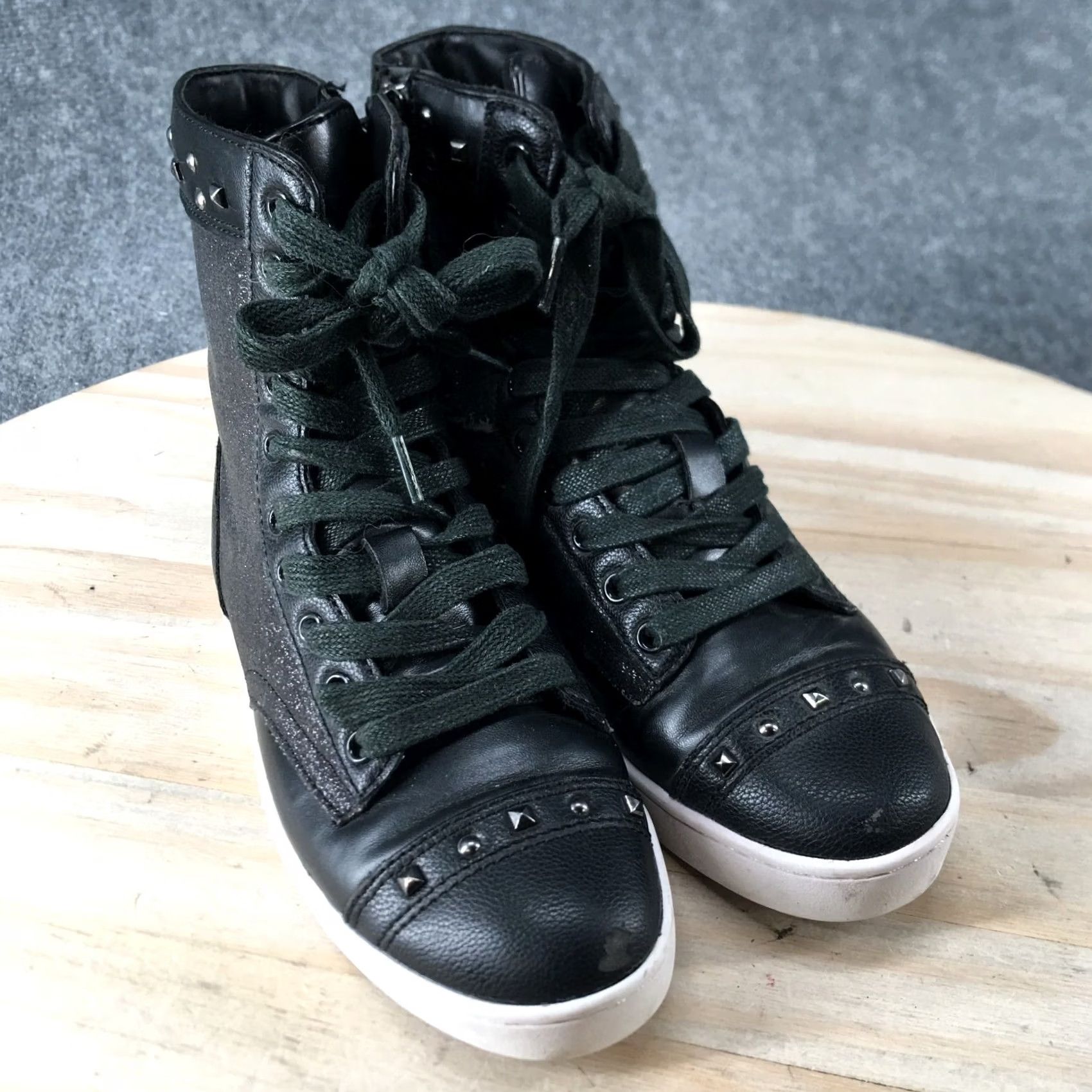 Vintage PASTRY Shoes Womens Black High Top Sneakers Glittered Faux Leather Lace Size M / US 6-8 / IT 42-44 - 5 Thumbnail