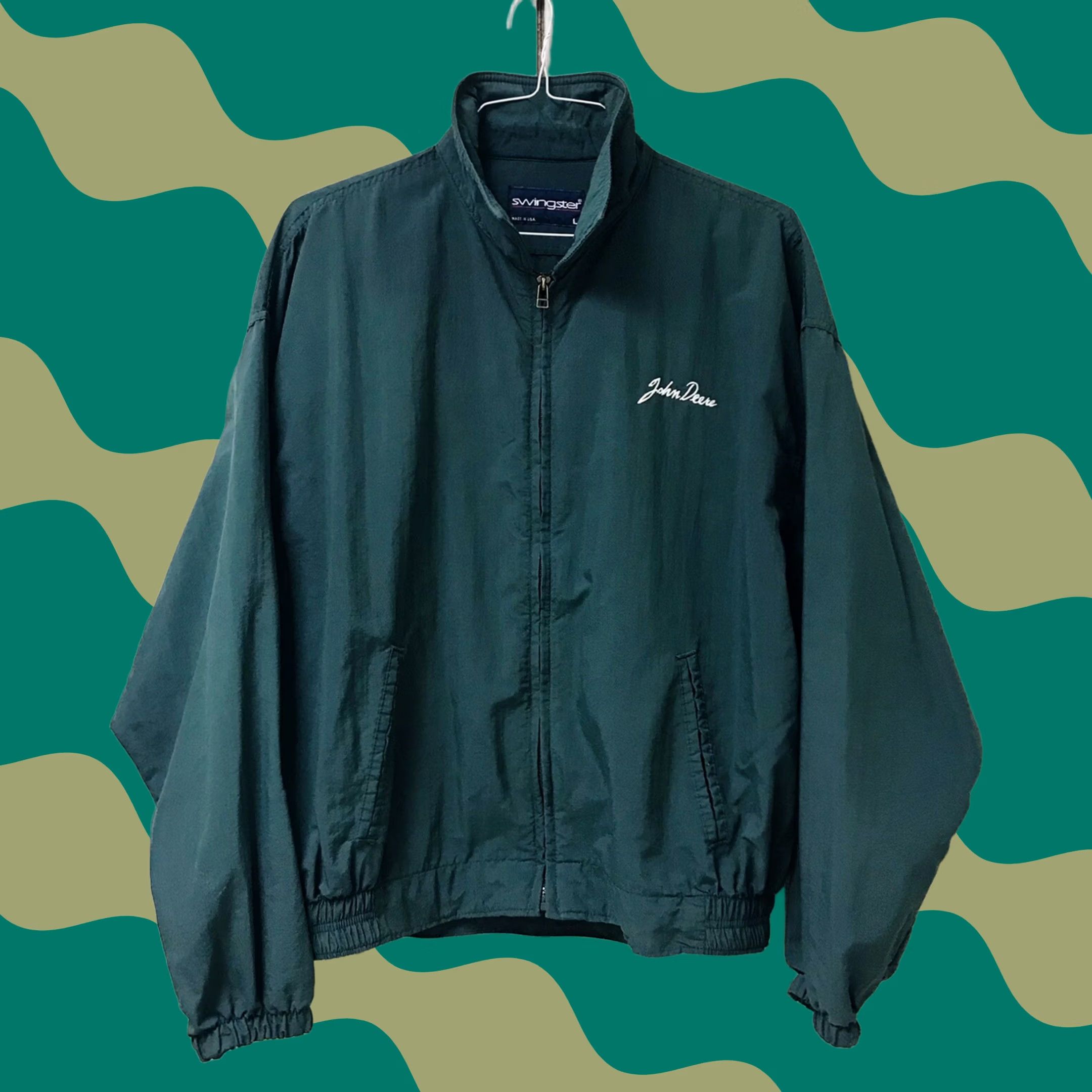 Vintage VINTAGE Swingster Men Jacket Bomber Zip Windbreaker John Deere Embroidered Green L USA Outdoor 80s 90s Mens Size US L / EU 52-54 / 3 - 1 Thumbnail