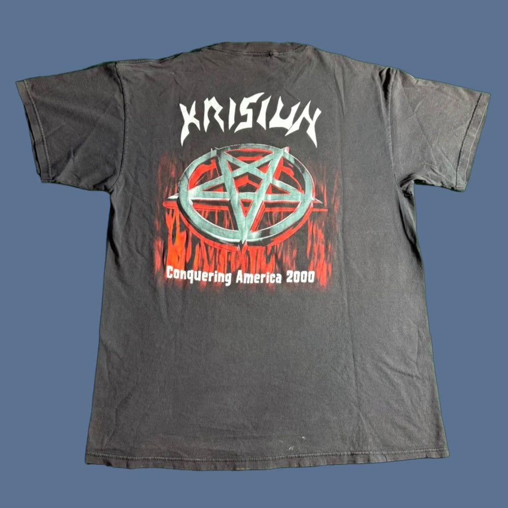 VINTAGE Krisium Conquerors of Armageddon T-Shirt XL Black Death Metal Band Graphic Tee Mens