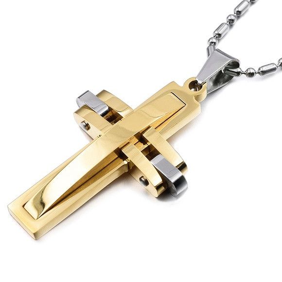 Other Unisex Stainless Steel Cross Pendant Necklace (Gold) Size ONE SIZE - 1 Thumbnail