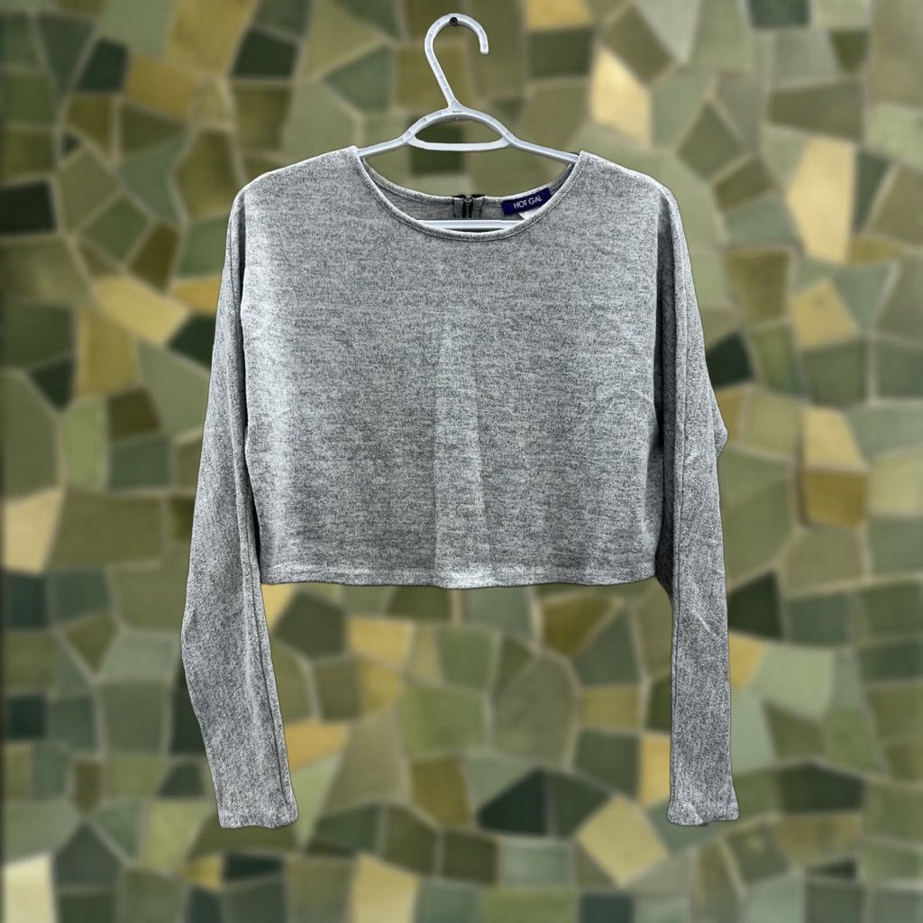 Vintage Hot Gal Womens Shirt Medium Gray Long Sleeve Cropped Zipper Back T-Shirt Embracing Back Zip Countdown Womens Baripped Size M / US 6-8 / IT 42-44 - 1 Thumbnail