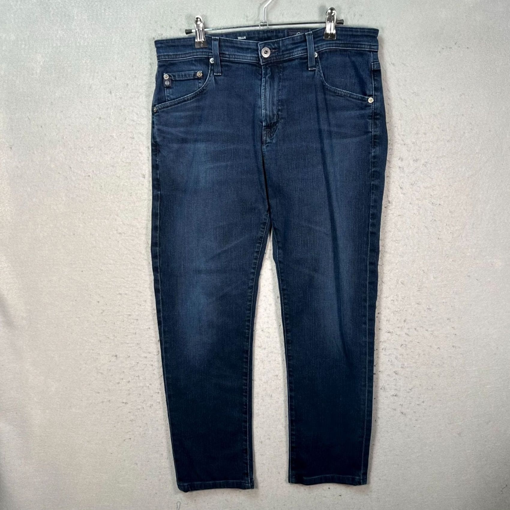 Vintage AG Adriano Goldschmied Tellis Slim Jeans Dark Wash Denim 33 Mens Size 33 Blue 5-Pocket Straight Rise Mid Vintage No Size US 33 - 2 Thumbnail
