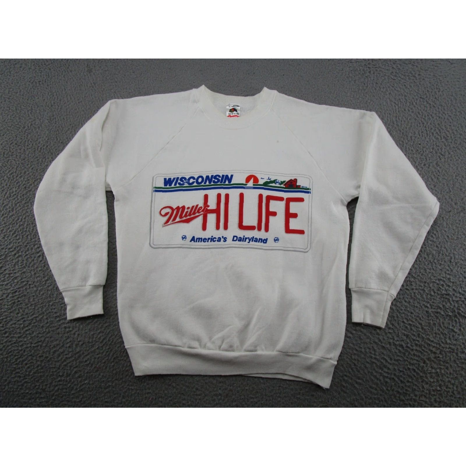 Fruit Of The Loom VTG Miller Hi Life Wisconsin License Plate Raglan Sleeve Sweatshirt L READ Size US L / EU 52-54 / 3 - 2 Thumbnail