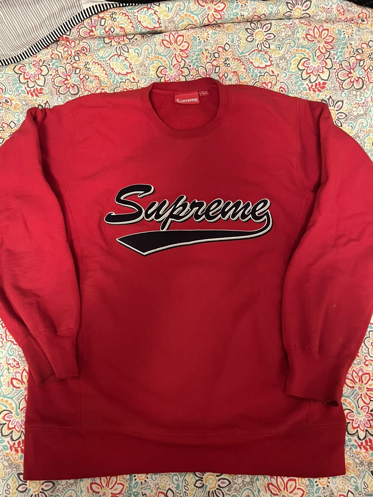 image of Supreme Script Sweatershirt in Red, Men's (Size Large)