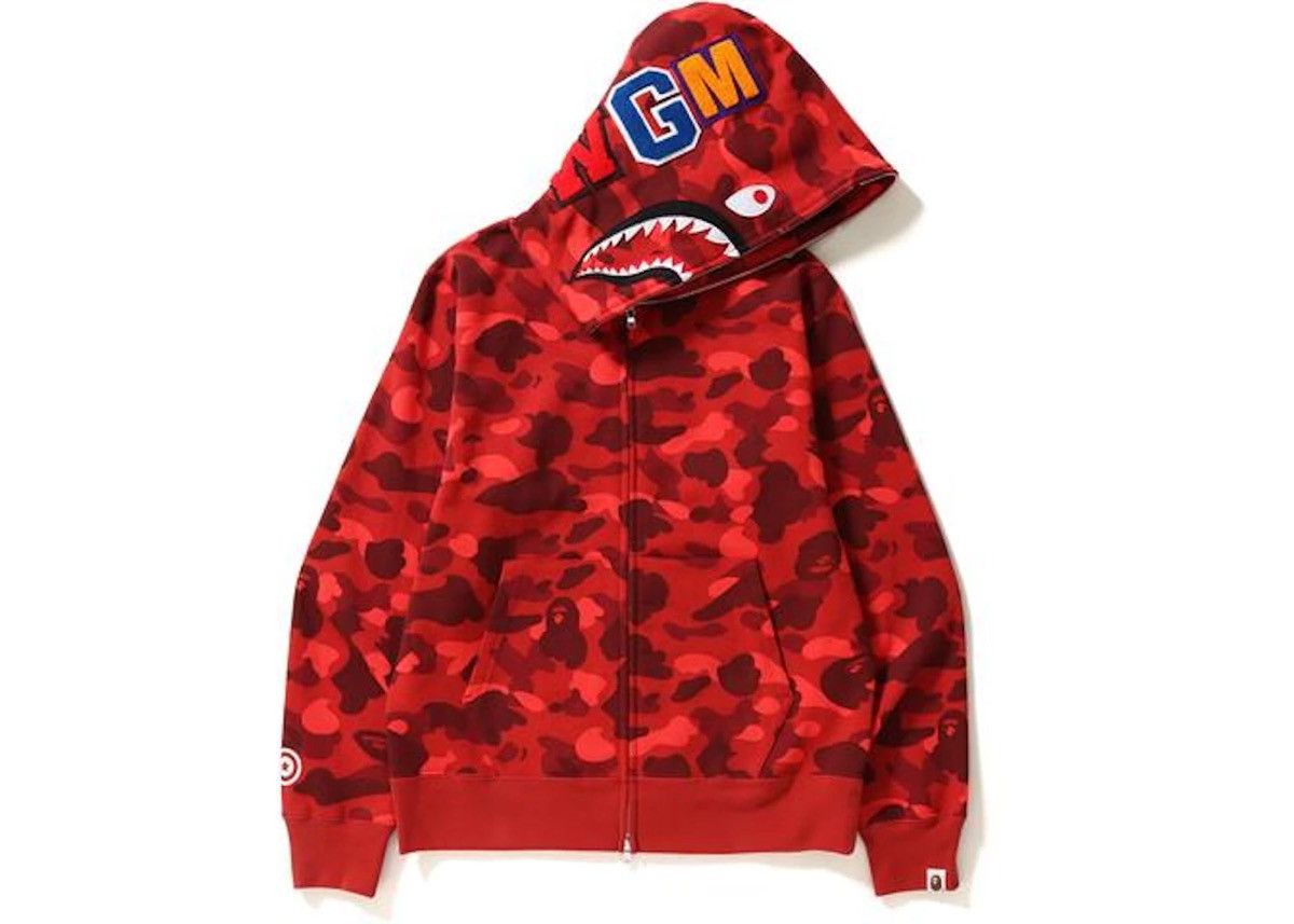 image of Bape Color Camo Shark Full Zip Hoodie in Red, Men's (Size XL)