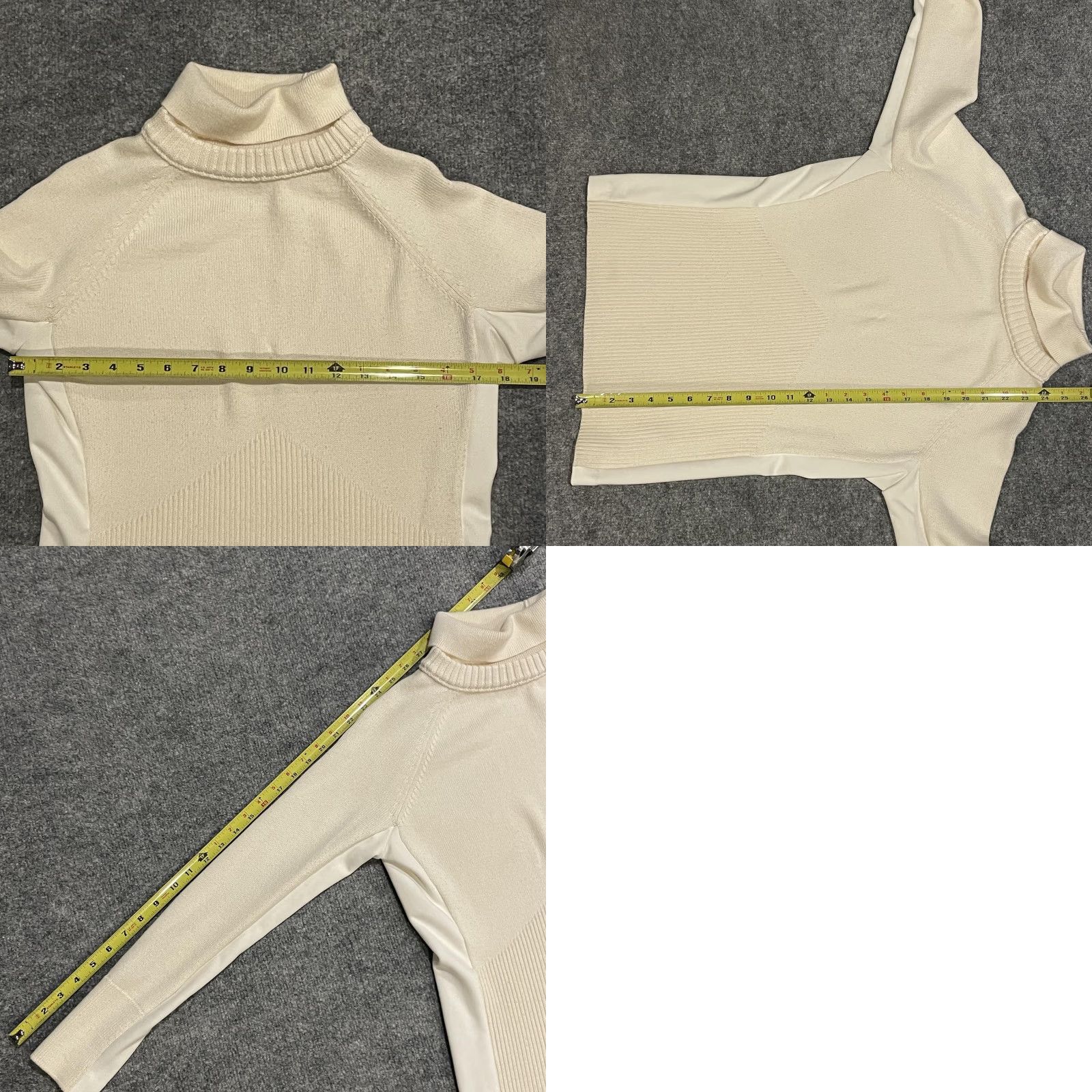 Athleta Athleta Sweater Womens S Turtleneck Ribbed Knit White Chevron Panel Raglan Sleeve Cream Merino Wool Polyester Spandex Size S / US 4 / IT 40 - 8 Thumbnail